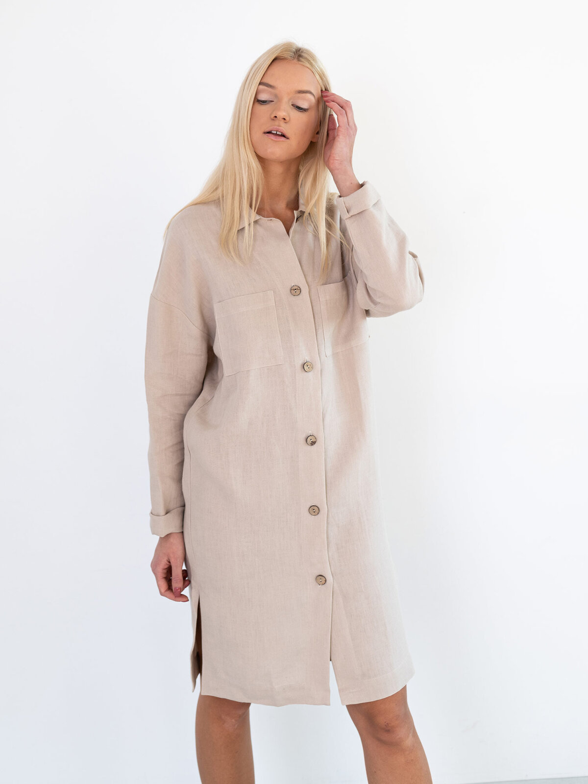 Image 3 of IRIS Linen Shirt Dress in Beige from Love and Confuse