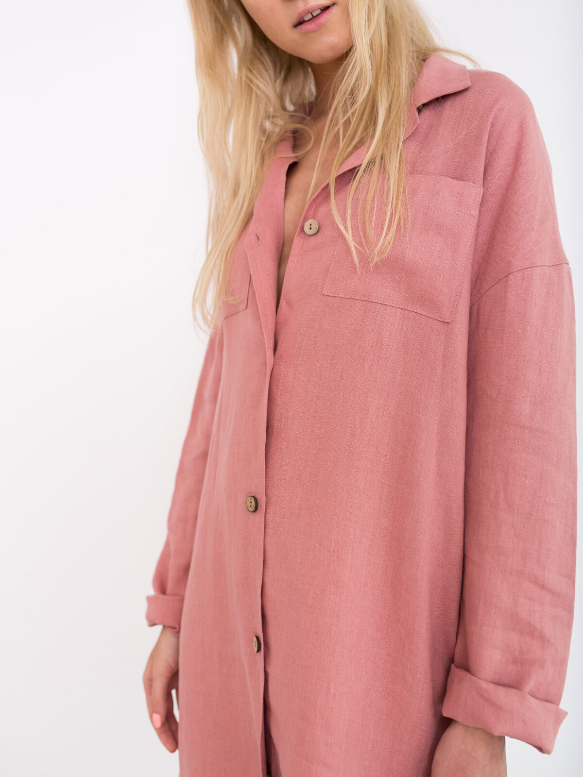 Image 3 of IRIS Linen Shirt Dress in Salmon Pink from Love and Confuse