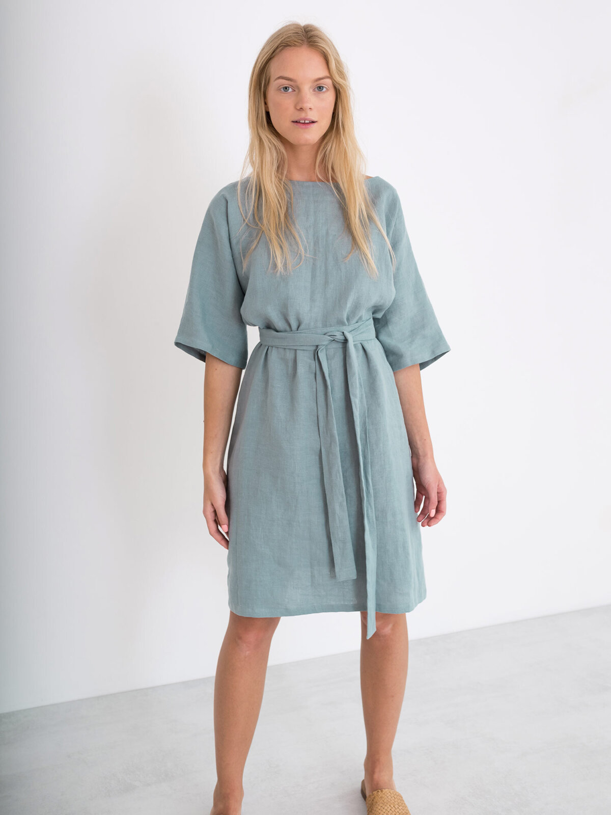 Image 3 of ISABEL Linen Dress in Dark Turquoise from Love and Confuse