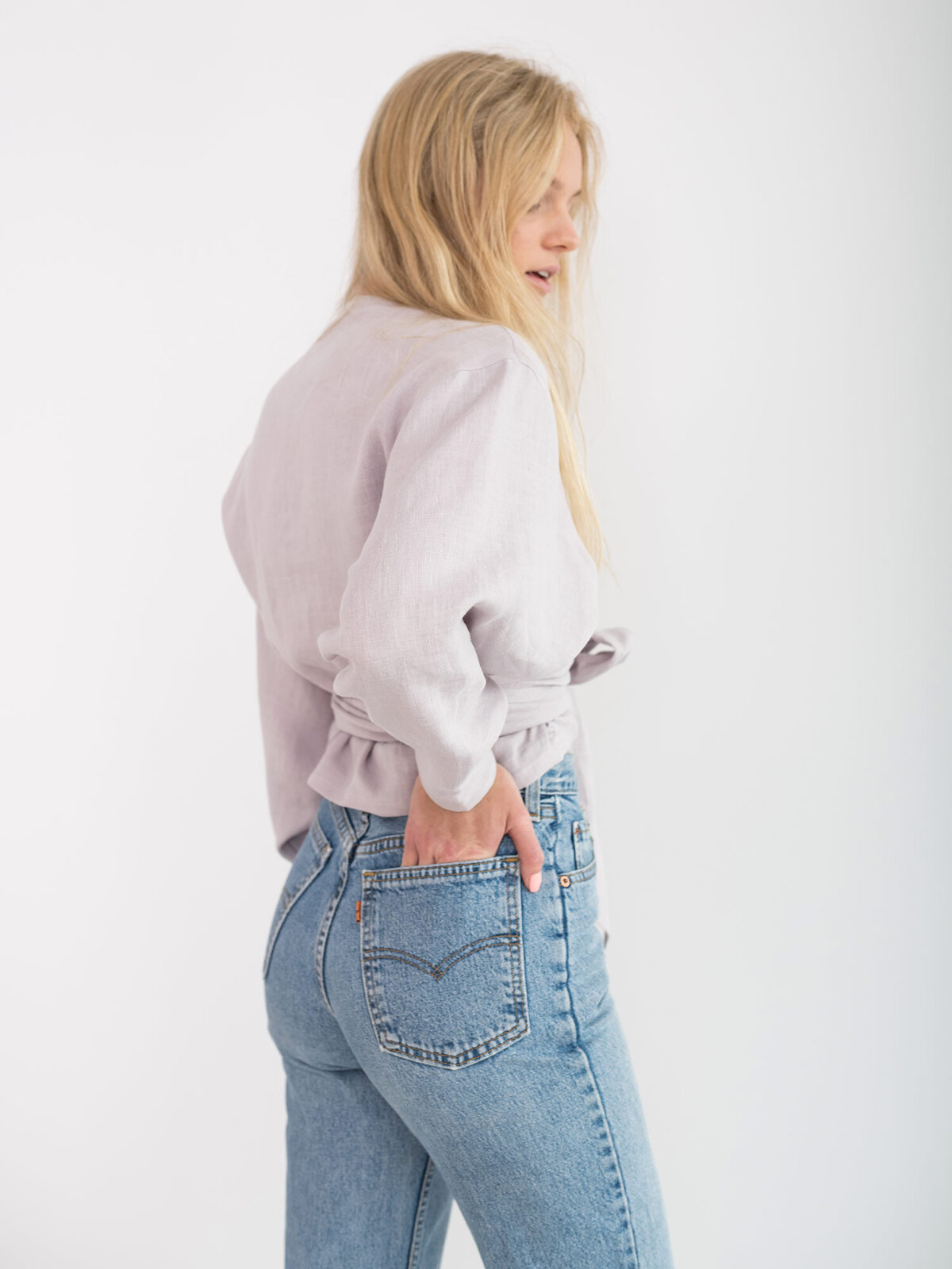 JUNE pellava kietaisutoppi Hopeinen roosa — yksityiskohta