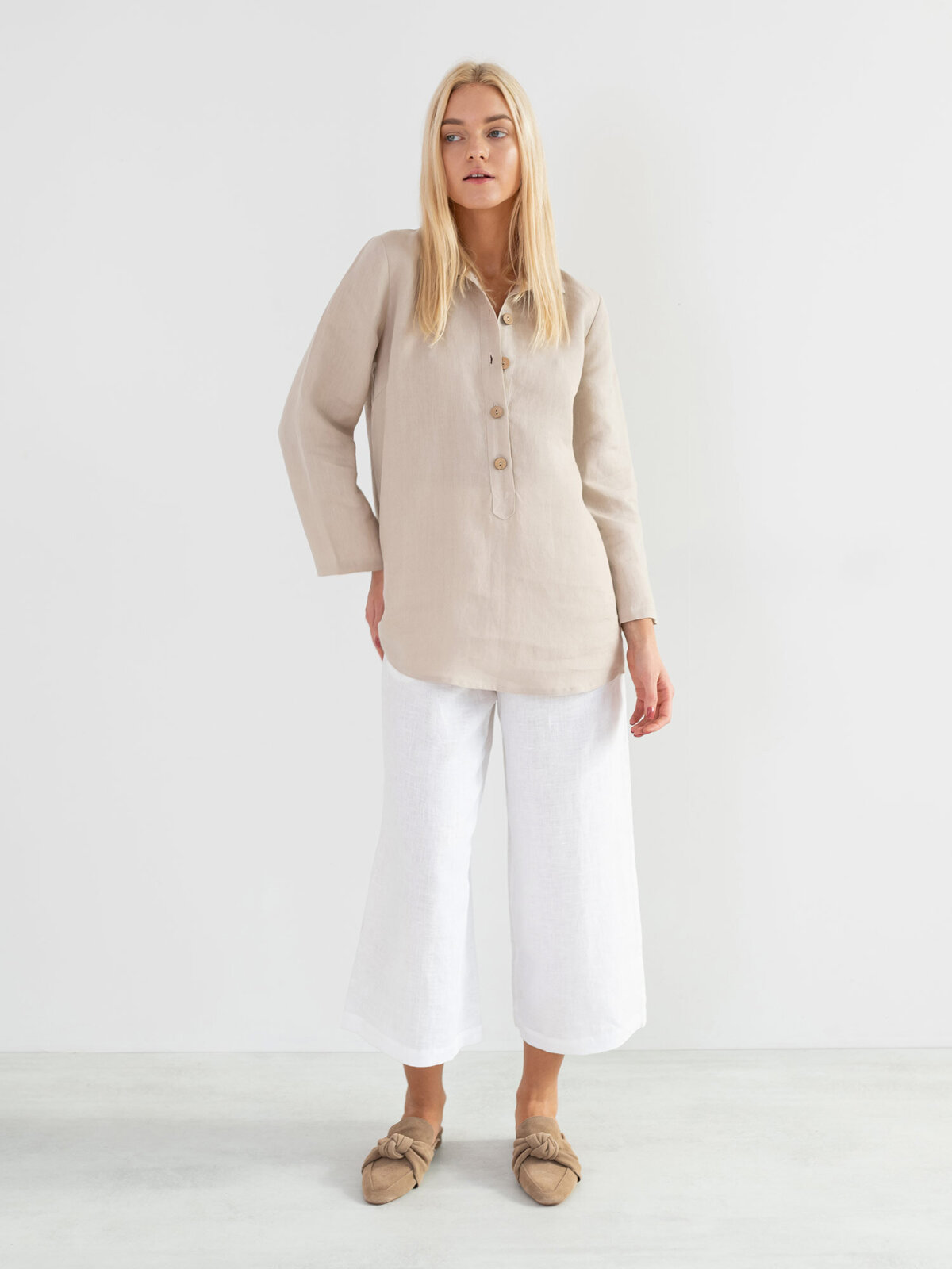 LARA pitkähihainen pellavapaita Beige — kuva 2