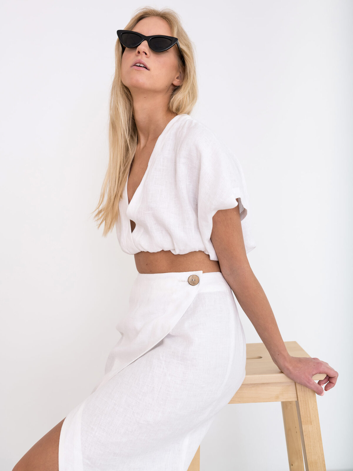 LEAH pellava croptoppi Valkoinen — sivulta