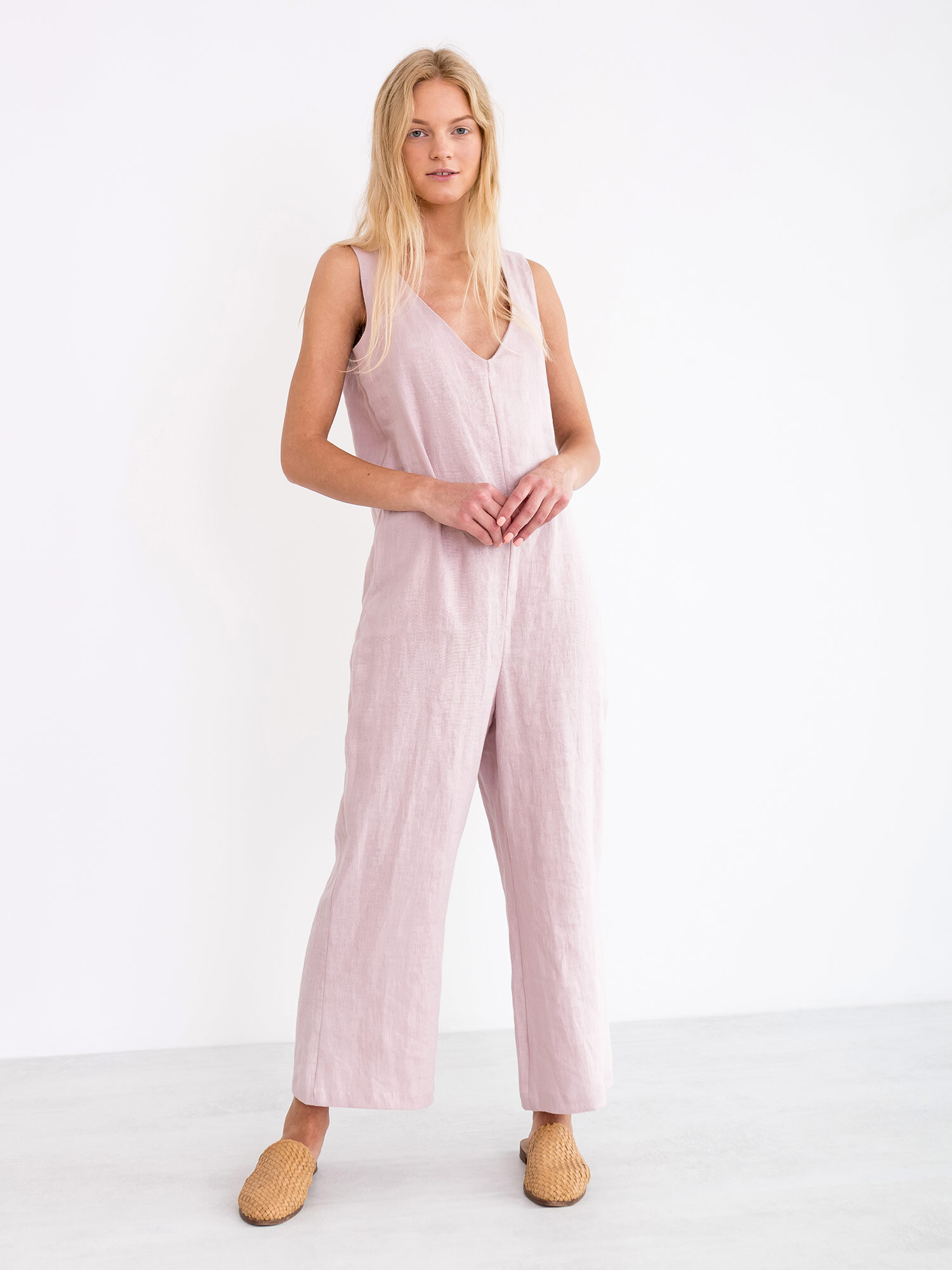 MADELINE Sleeveless Linen Jumpsuit in Apple Blossom - Image 1