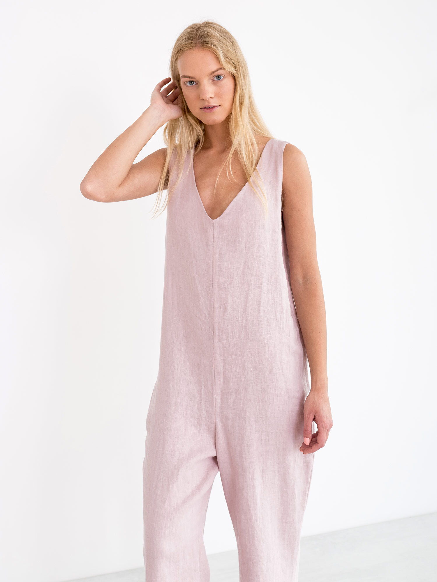 MADELINE Sleeveless Linen Jumpsuit in Apple Blossom - Image 2