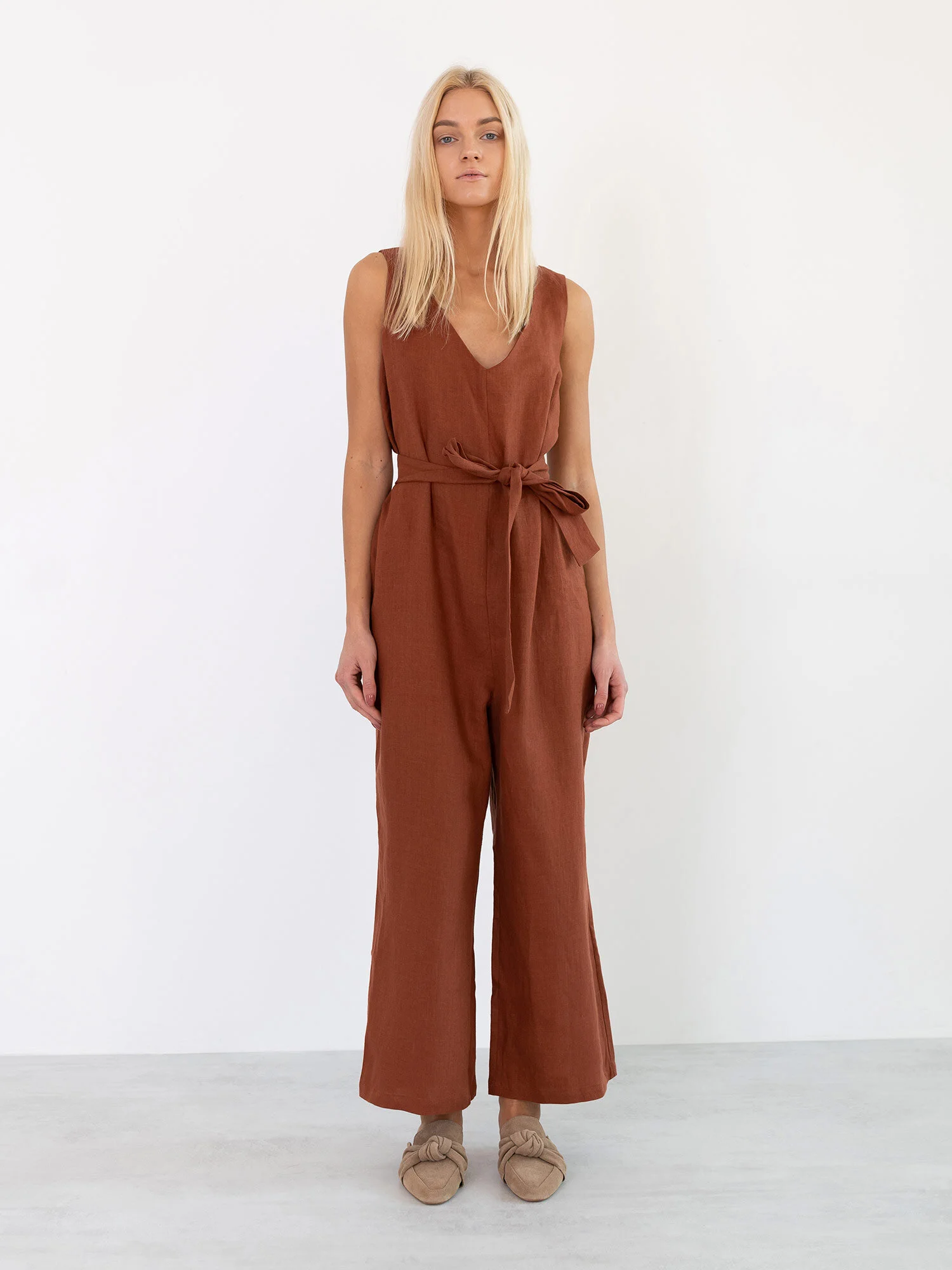 Image 2 of MADELINE Linen Jumpsuit in Rust from Love and Confuse