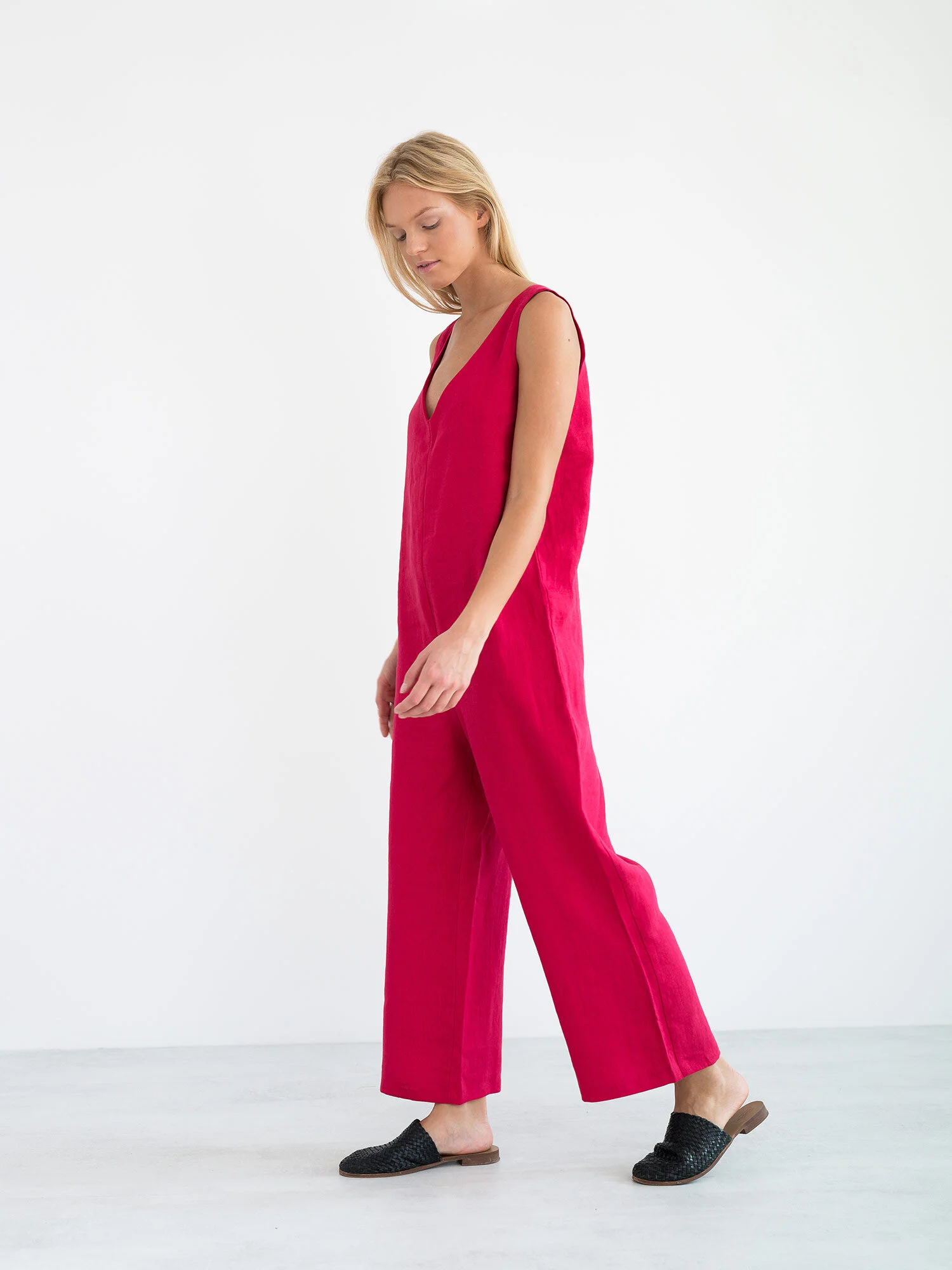 Image 4 of MADELINE Linen Jumpsuit in Vivid Raspberry from Love and Confuse