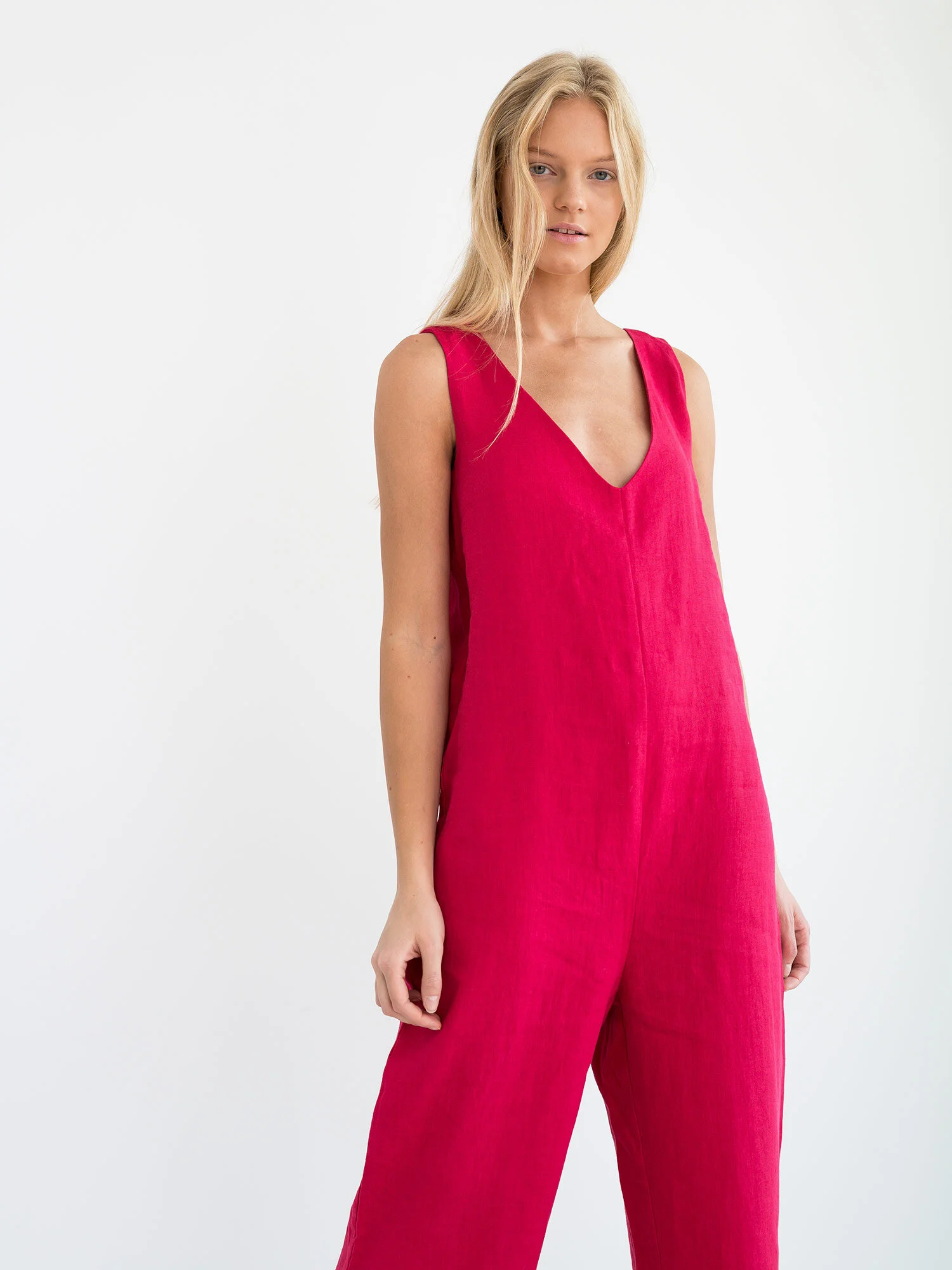 Image 5 of MADELINE Linen Jumpsuit in Vivid Raspberry from Love and Confuse