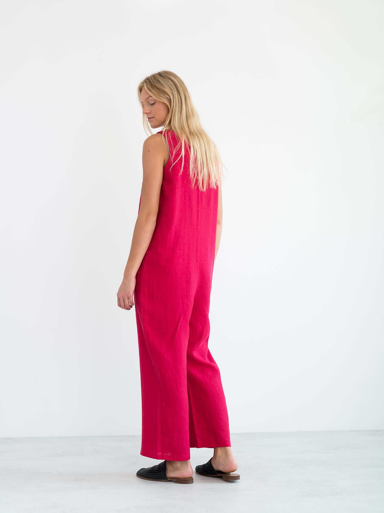 MADELINE Sleeveless Linen Jumpsuit in Vivid Raspberry - Image 6