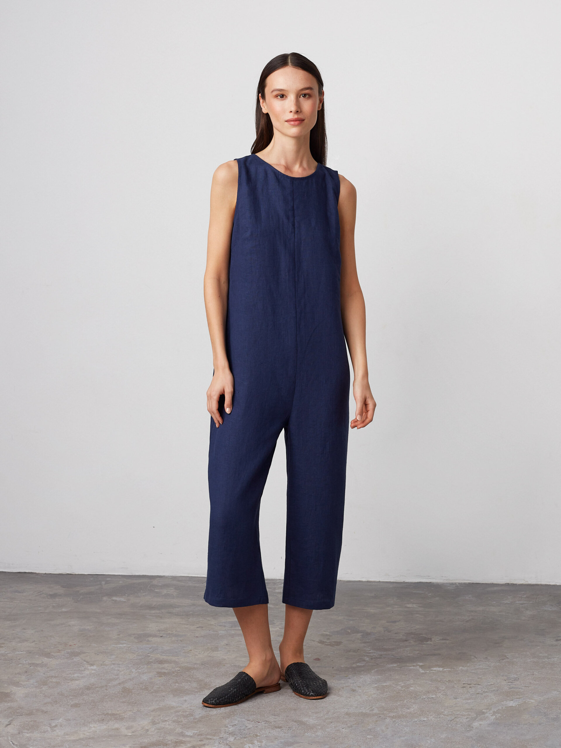 MARIGOLD Sleeveless Linen Jumpsuit in Navy Blue - Image 1