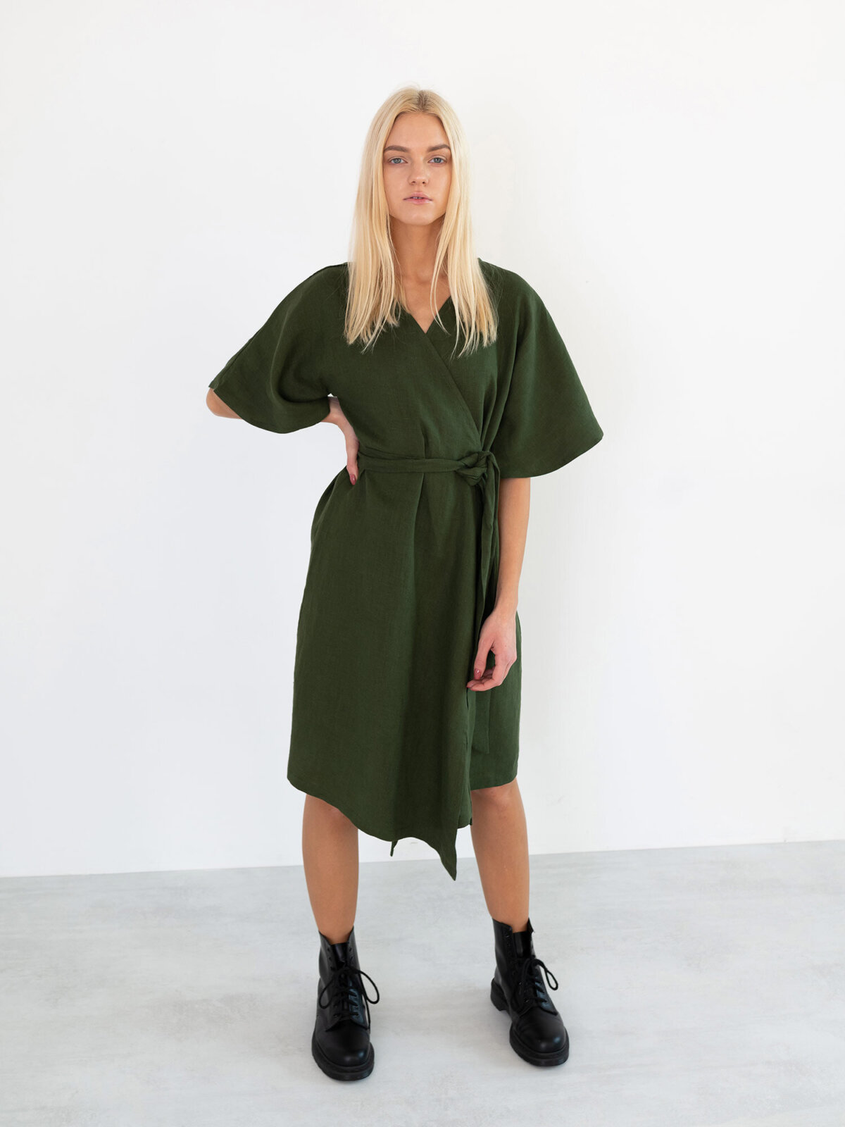 MARY pellava kesämekko Metsänvihreä — sivulta