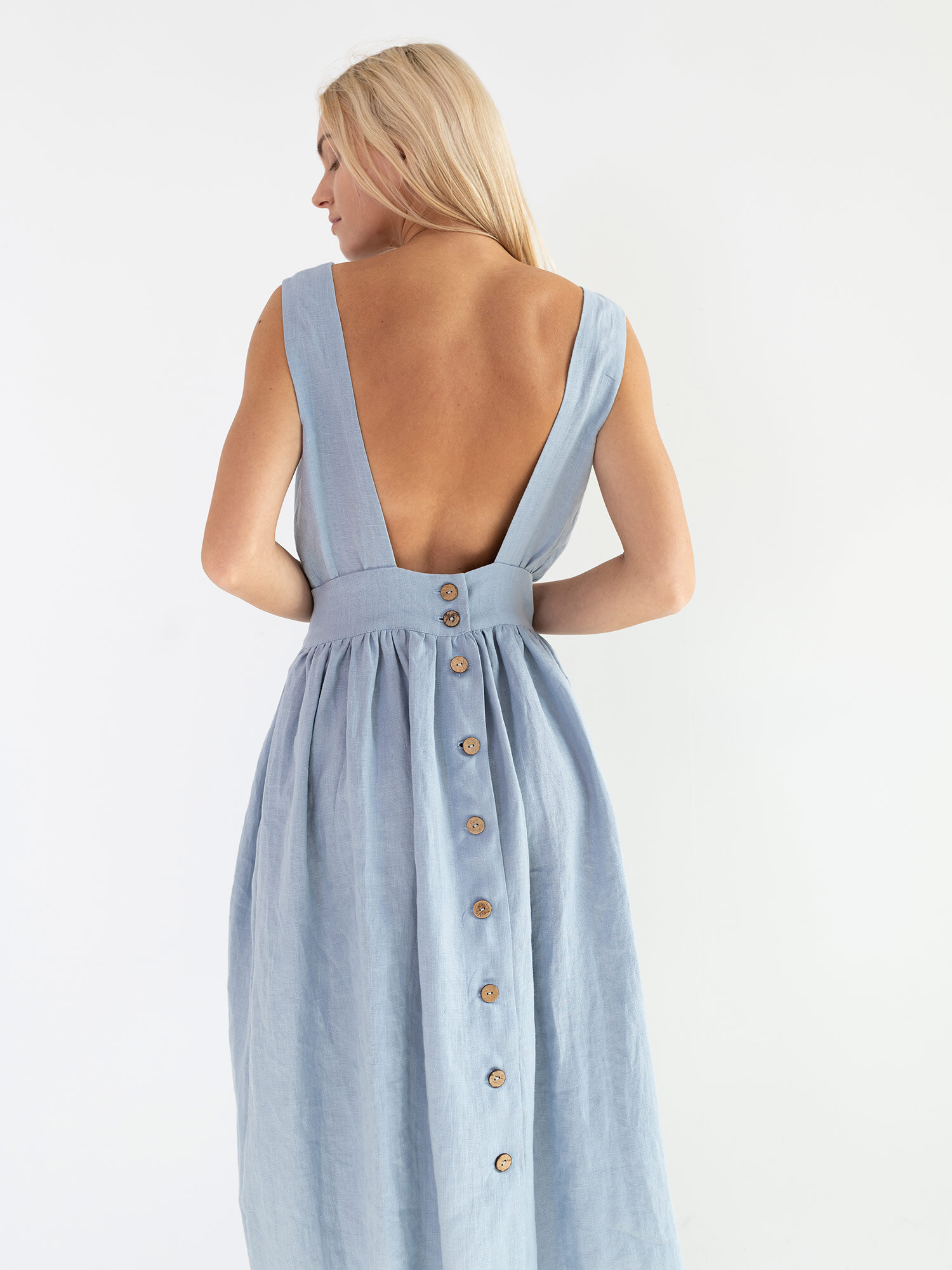 MAY Open Back Linen Midi Dress - Image 3