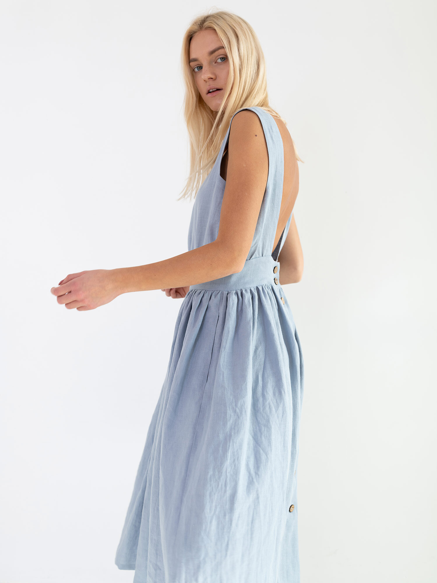 MAY Open Back Linen Midi Dress - Image 5