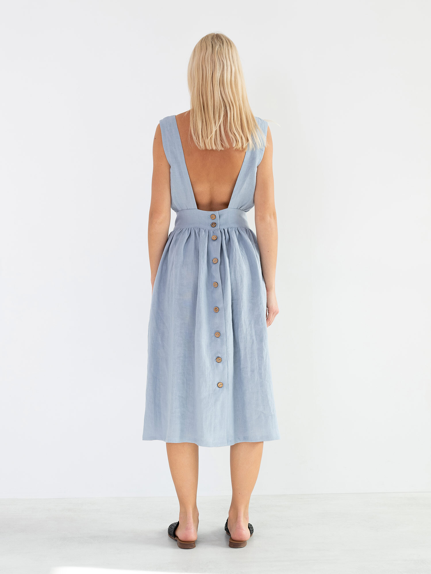 MAY Open Back Linen Midi Dress - Image 6