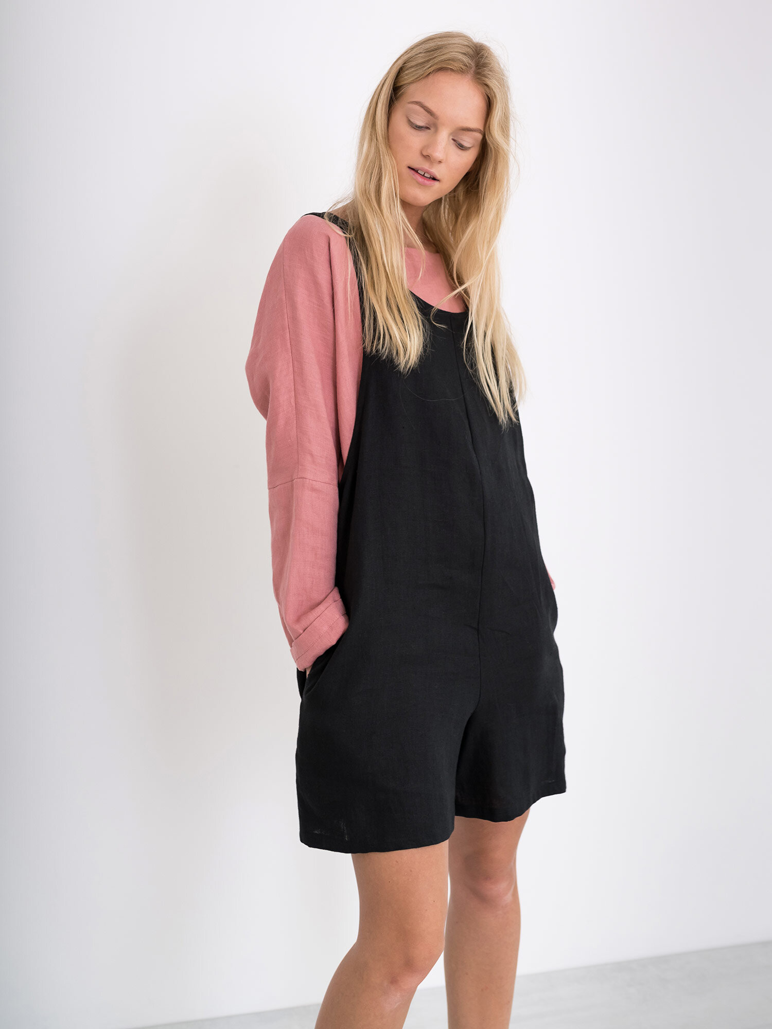 RIVER Linen Overalls in Black - Image 2