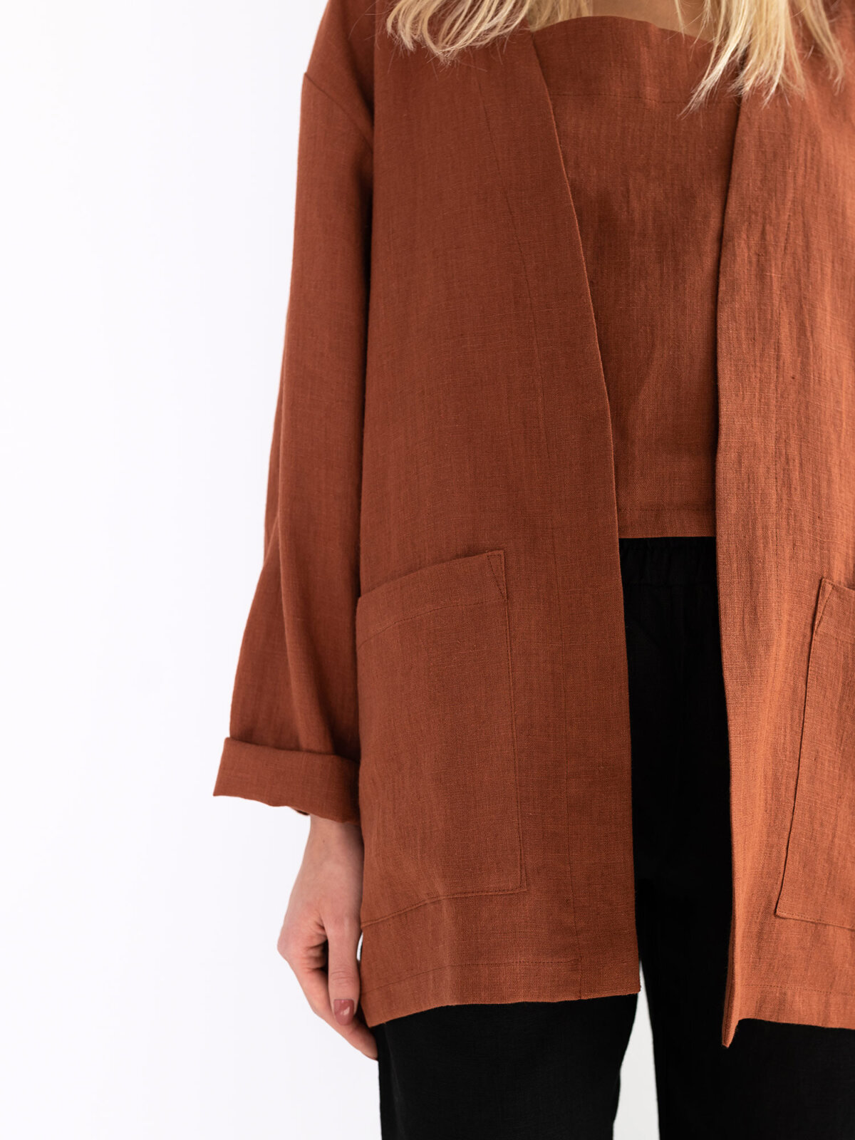 SELBY pellavatakki Ruoste — yksityiskohta