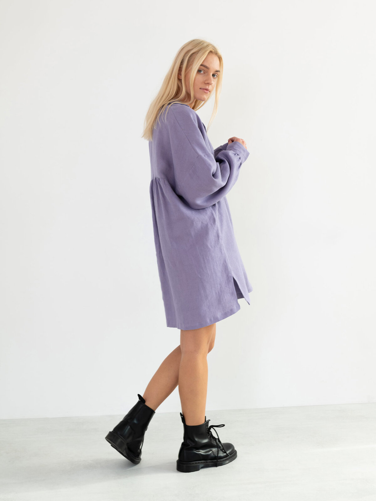 SKY pellavatunikamekko Violetti Tulppaani — takaa