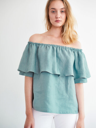 Olkapäätön pellavapaita THALIA, Tumma Turkoosi