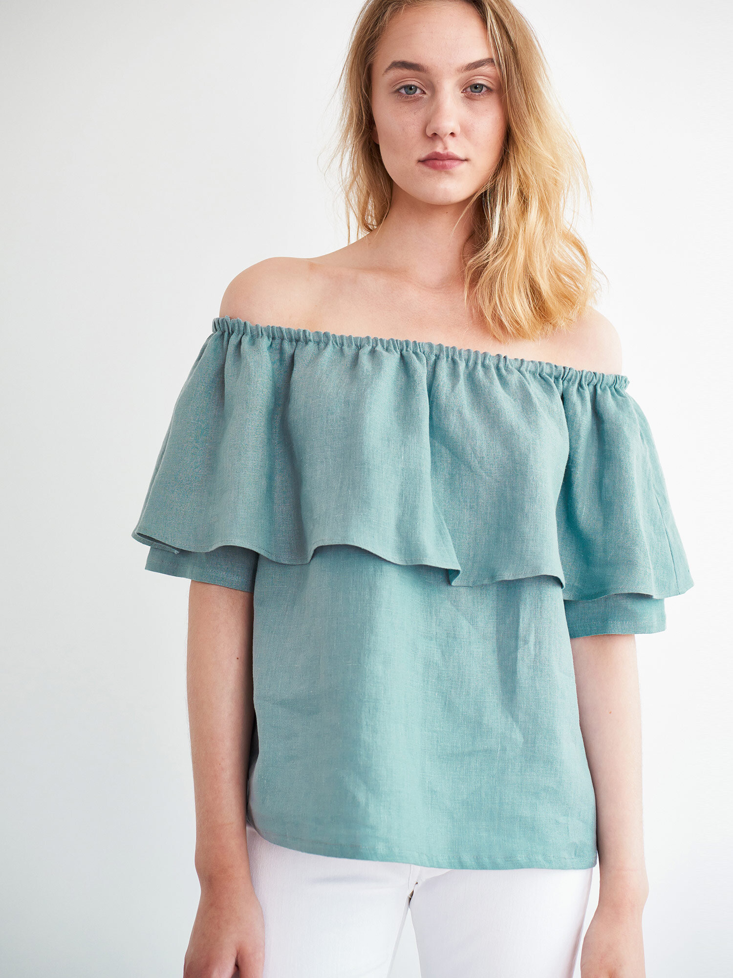 THALIA Off Shoulder Linen Top - Image 1