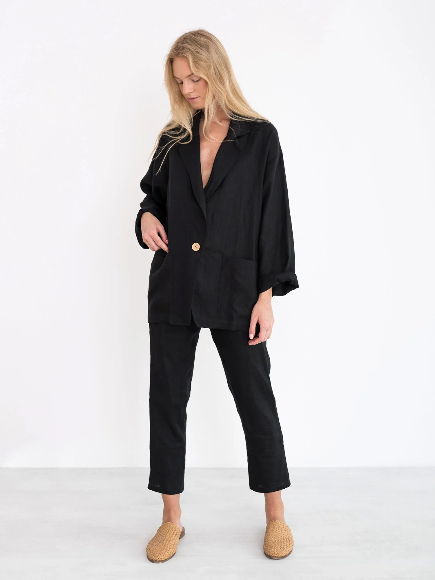 Image 4 of VALERIE Linen Blazer in Black from Love and Confuse
