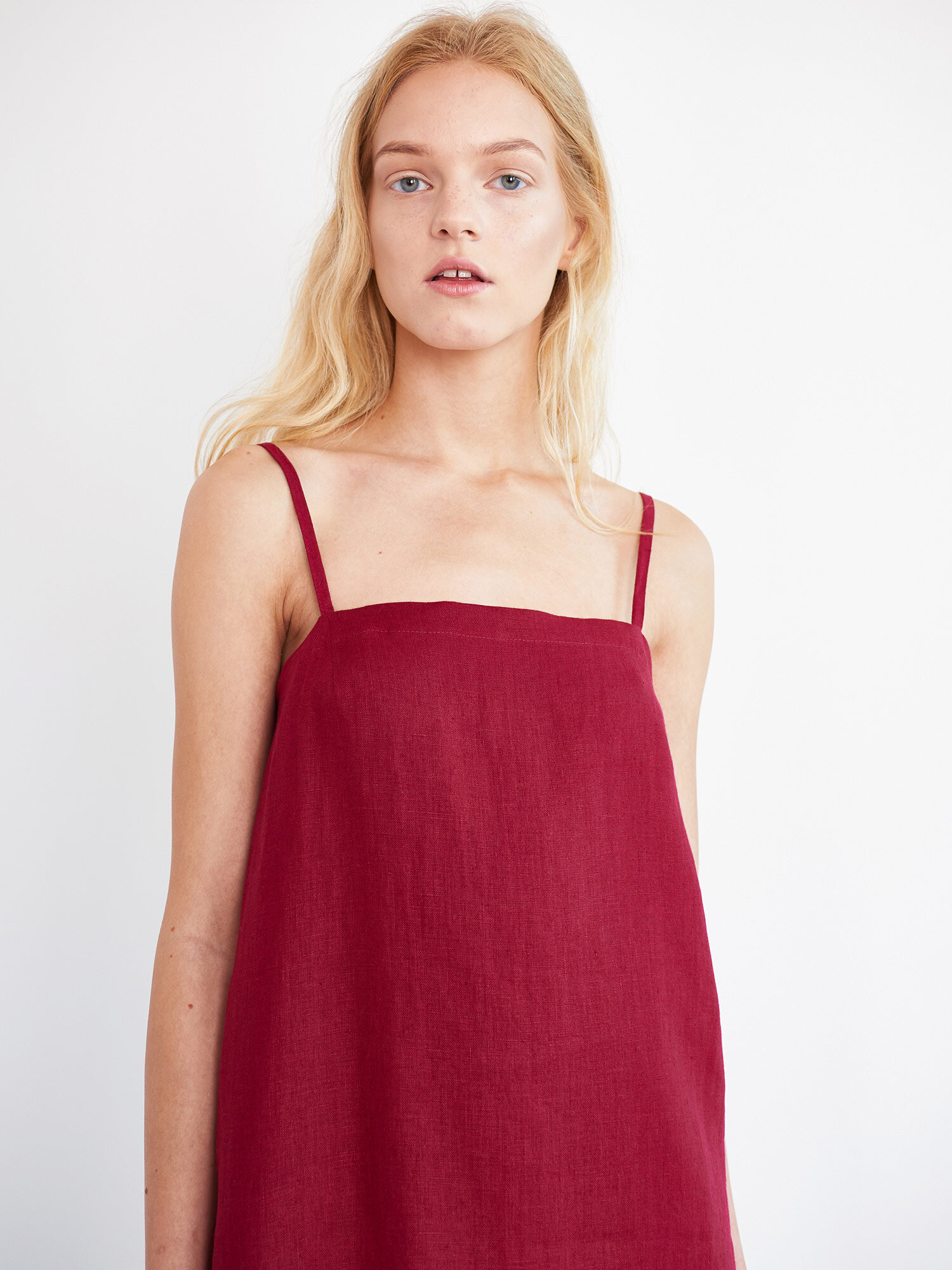 Pellavainen olkainmekko VIOLET, Kirsikanpunainen - Image 2