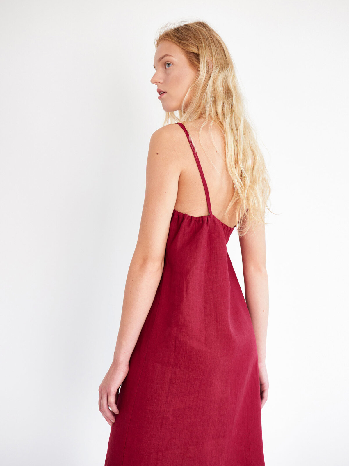 VIOLET pellava slip-mekko Kirsikanpunainen — yksityiskohta