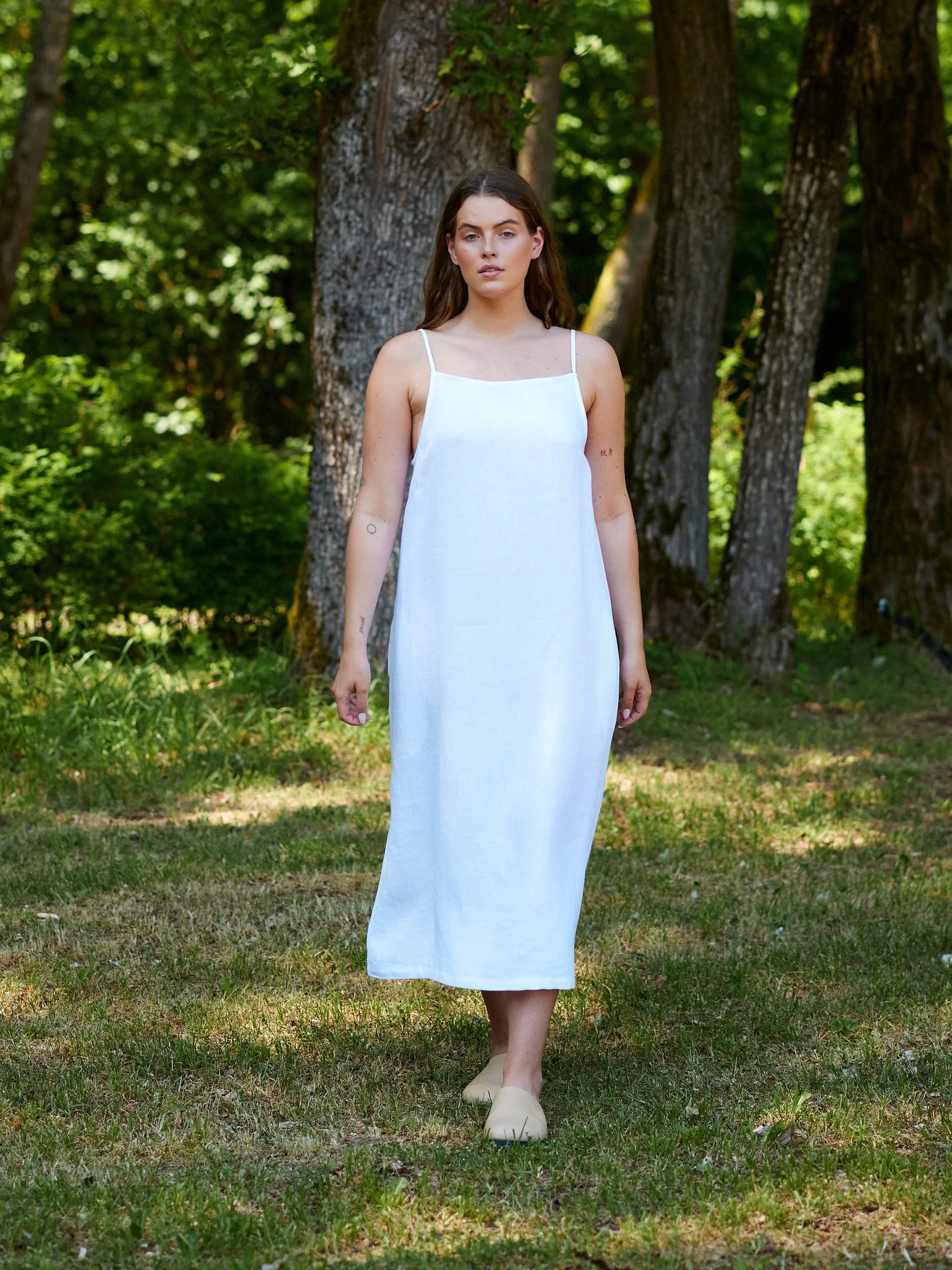 Image 1 of ADALINE Square Neck Linen Slip Dress in White from Love and Confuse