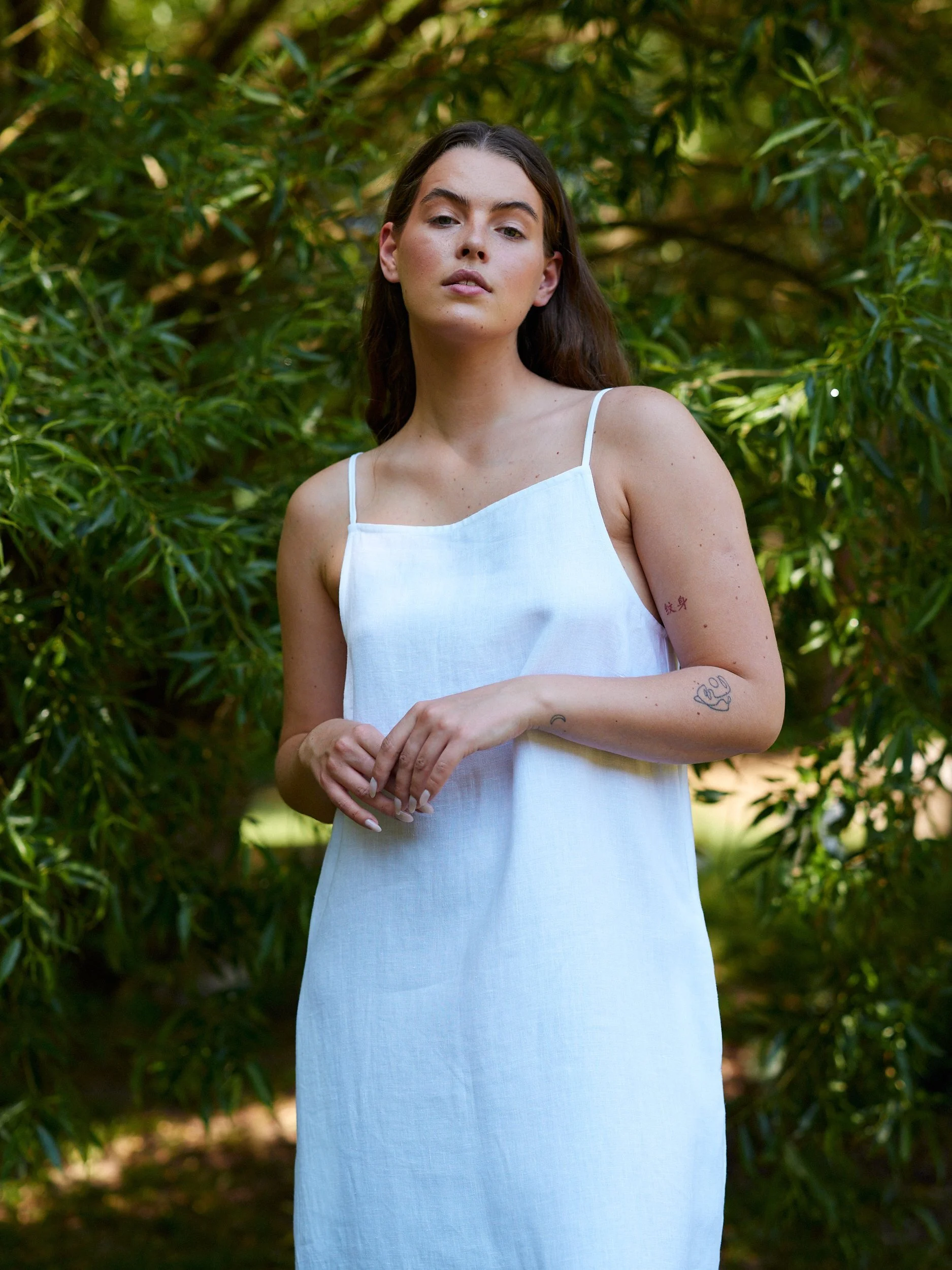 Image 2 of ADALINE Square Neck Linen Slip Dress in White from Love and Confuse