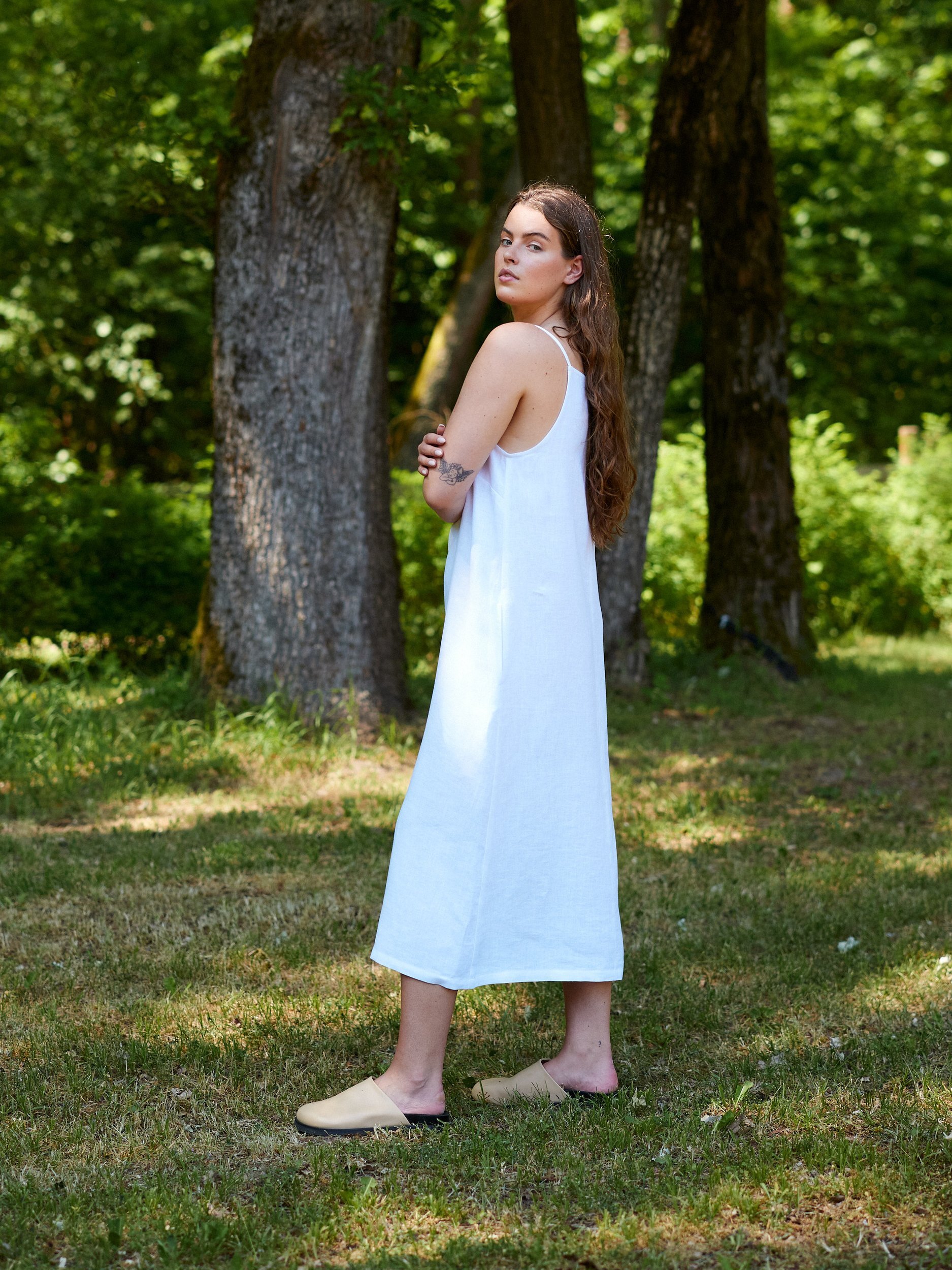 ADALINE Square Neck Linen Slip Dress - Image 3
