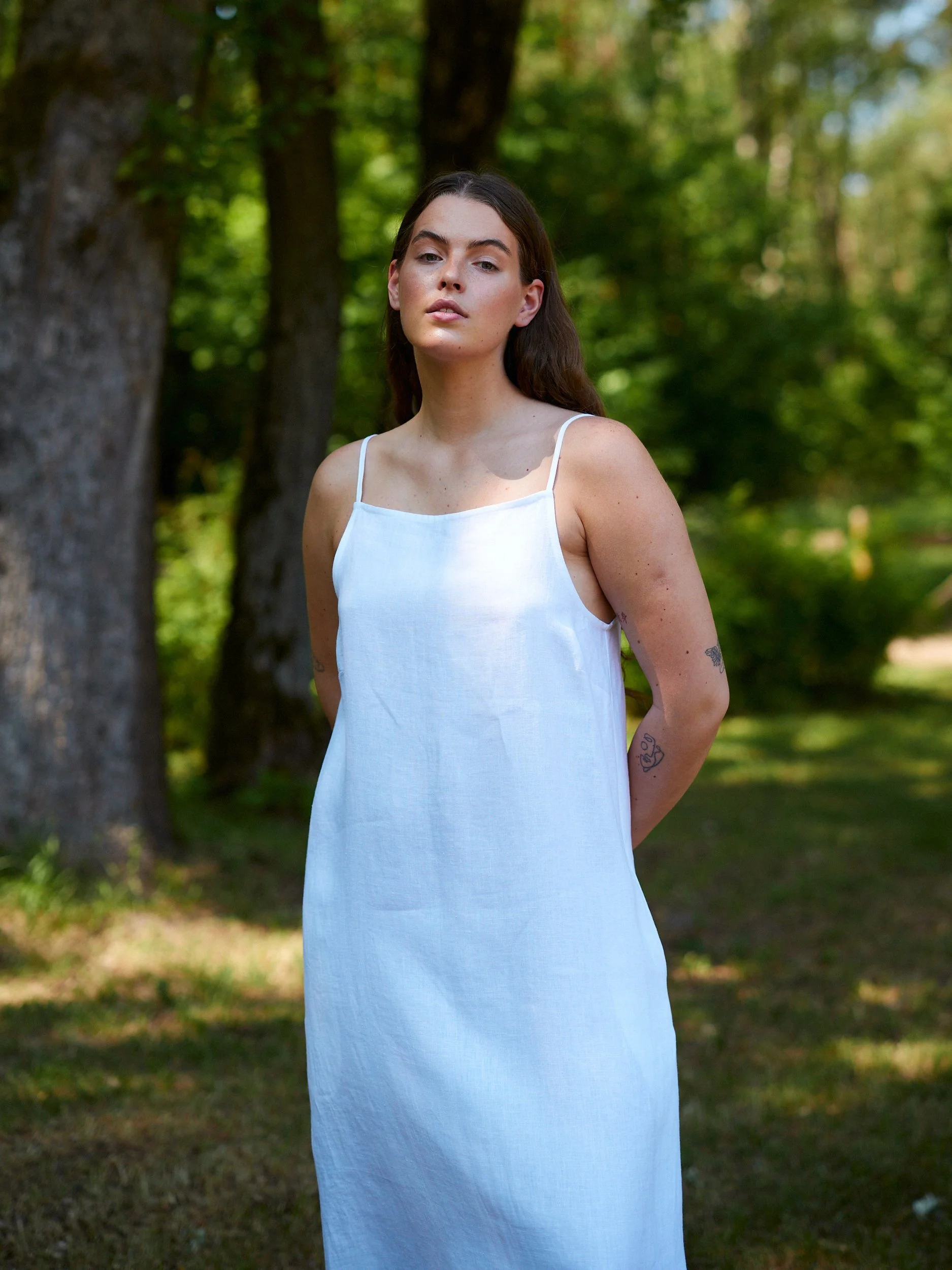 Image 4 of ADALINE Square Neck Linen Slip Dress in White from Love and Confuse
