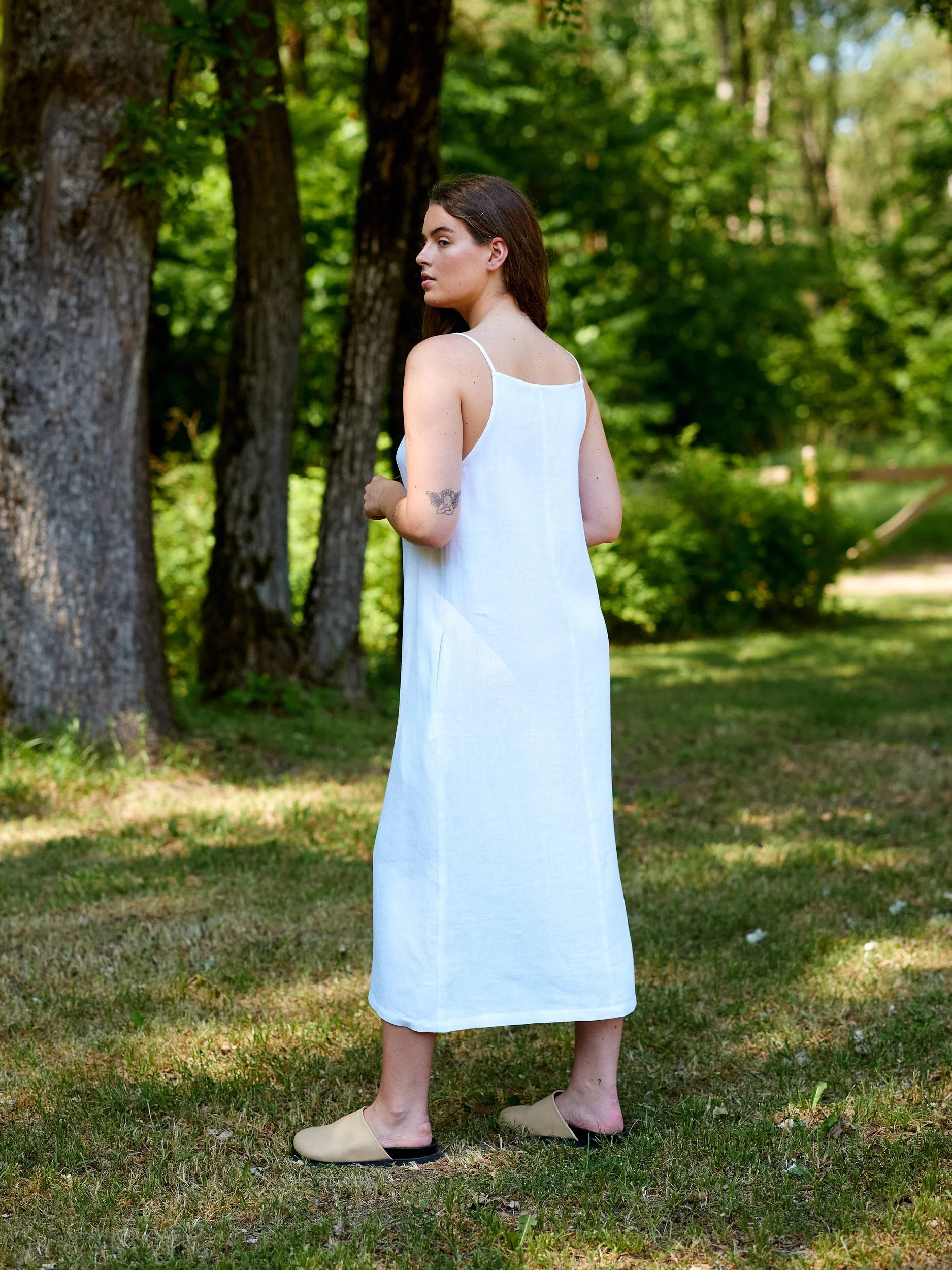 Image 5 of ADALINE Square Neck Linen Slip Dress in White from Love and Confuse
