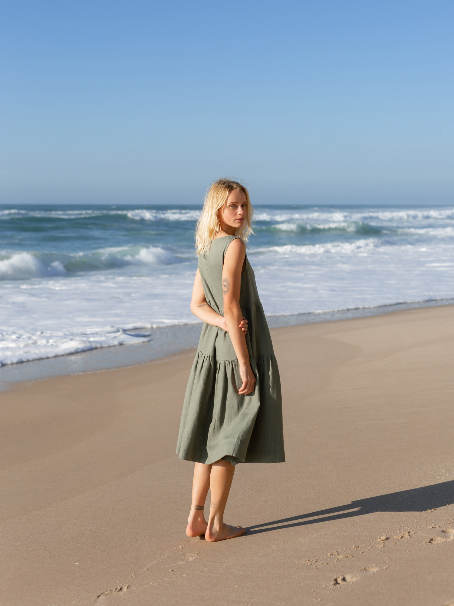 AGOTA Sleeveless Tiered Linen Dress - Image 3