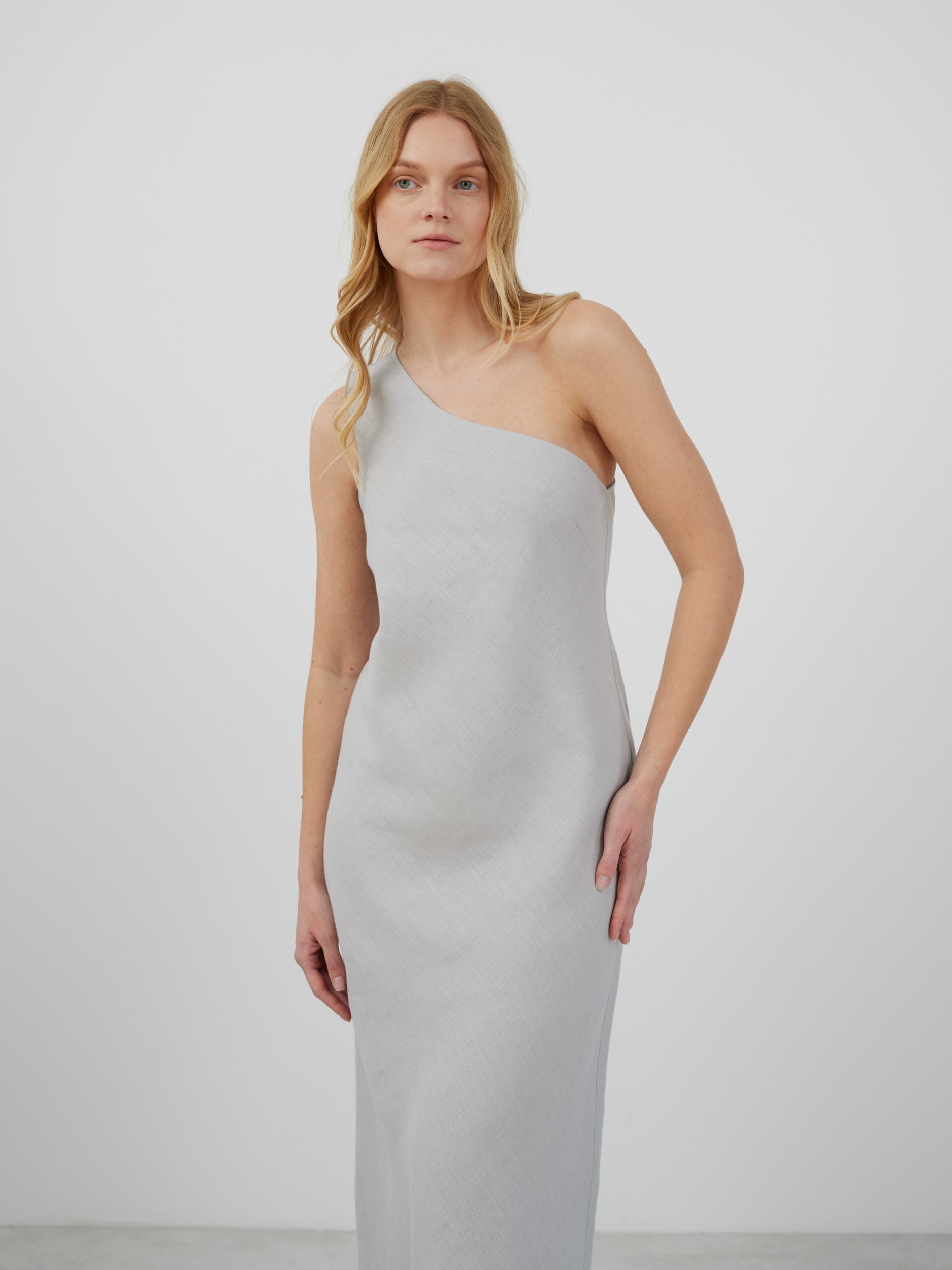 ANGELINA One-Shoulder Linen Maxi Dress - Image 1
