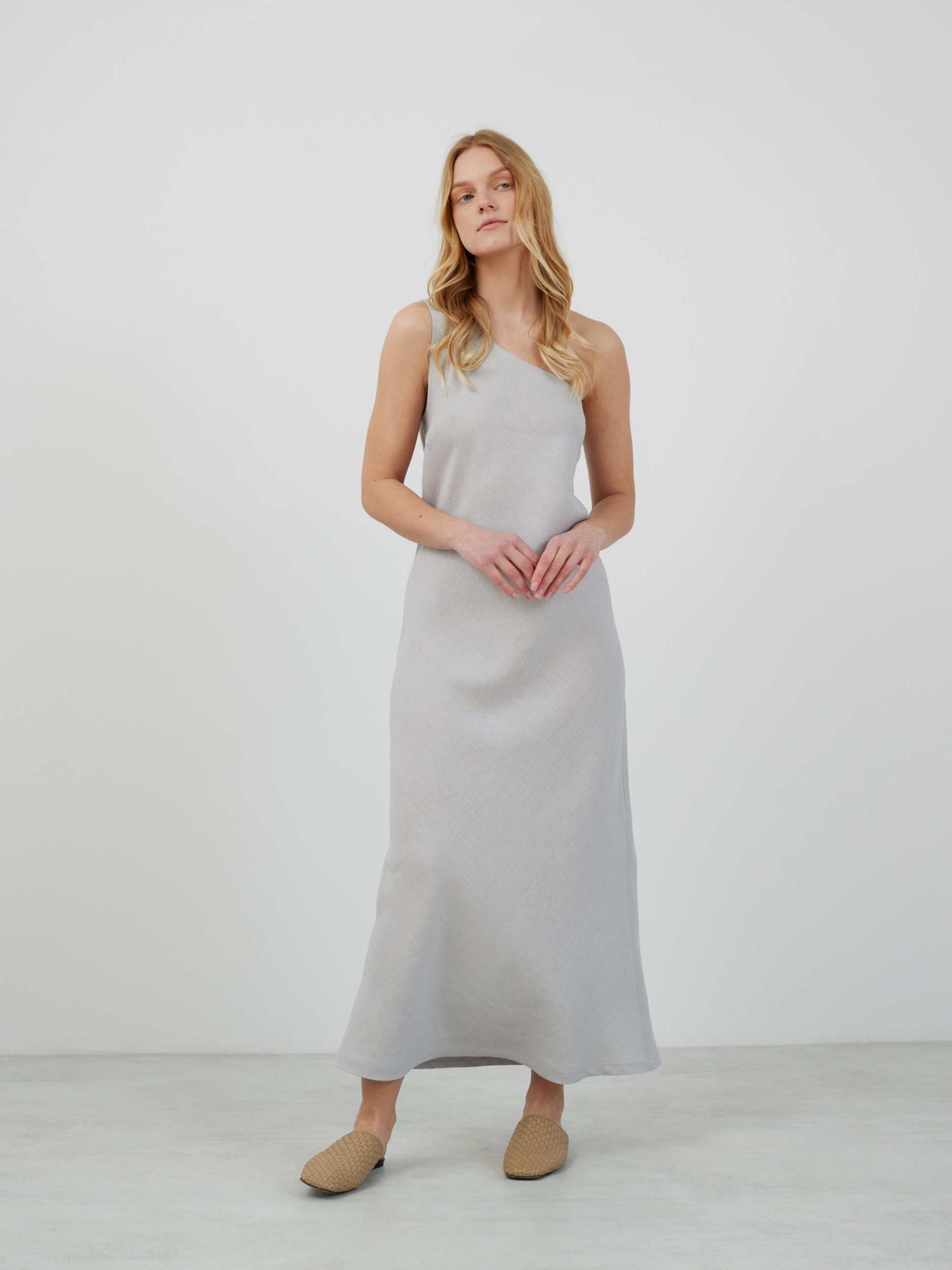 ANGELINA One-Shoulder Linen Maxi Dress - Image 3