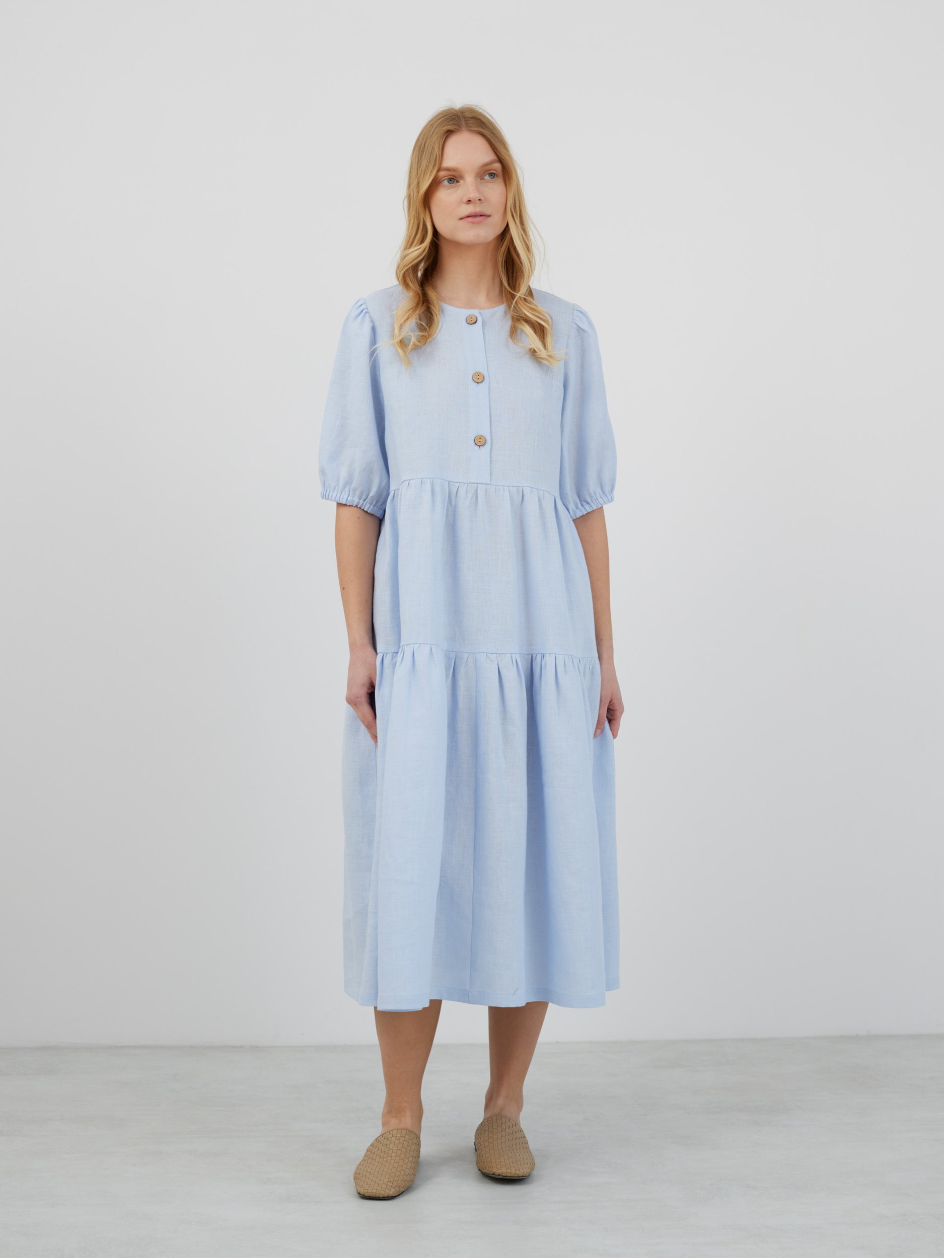 ARI Puff Sleeve Midi Linen Dress - Image 2
