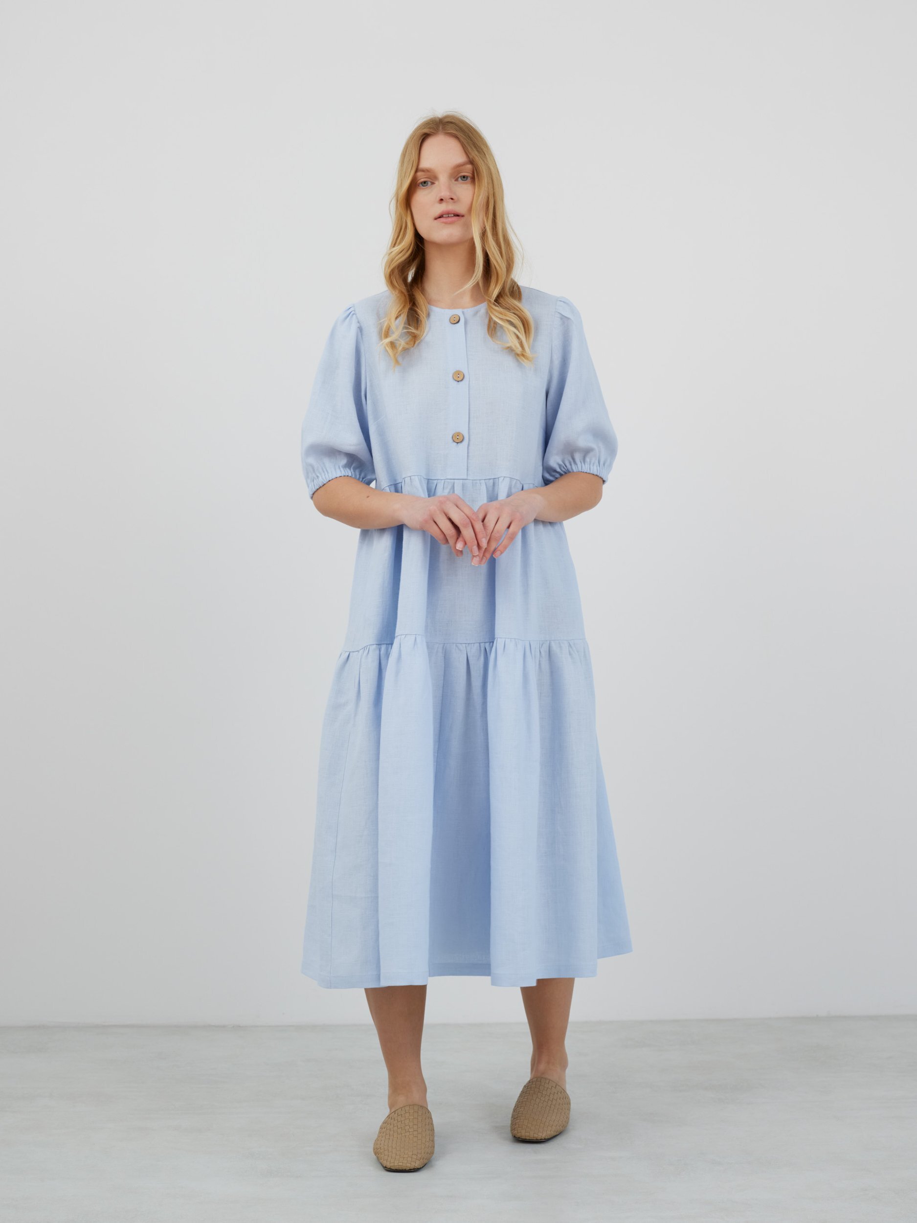 ARI Puff Sleeve Midi Linen Dress - Image 4
