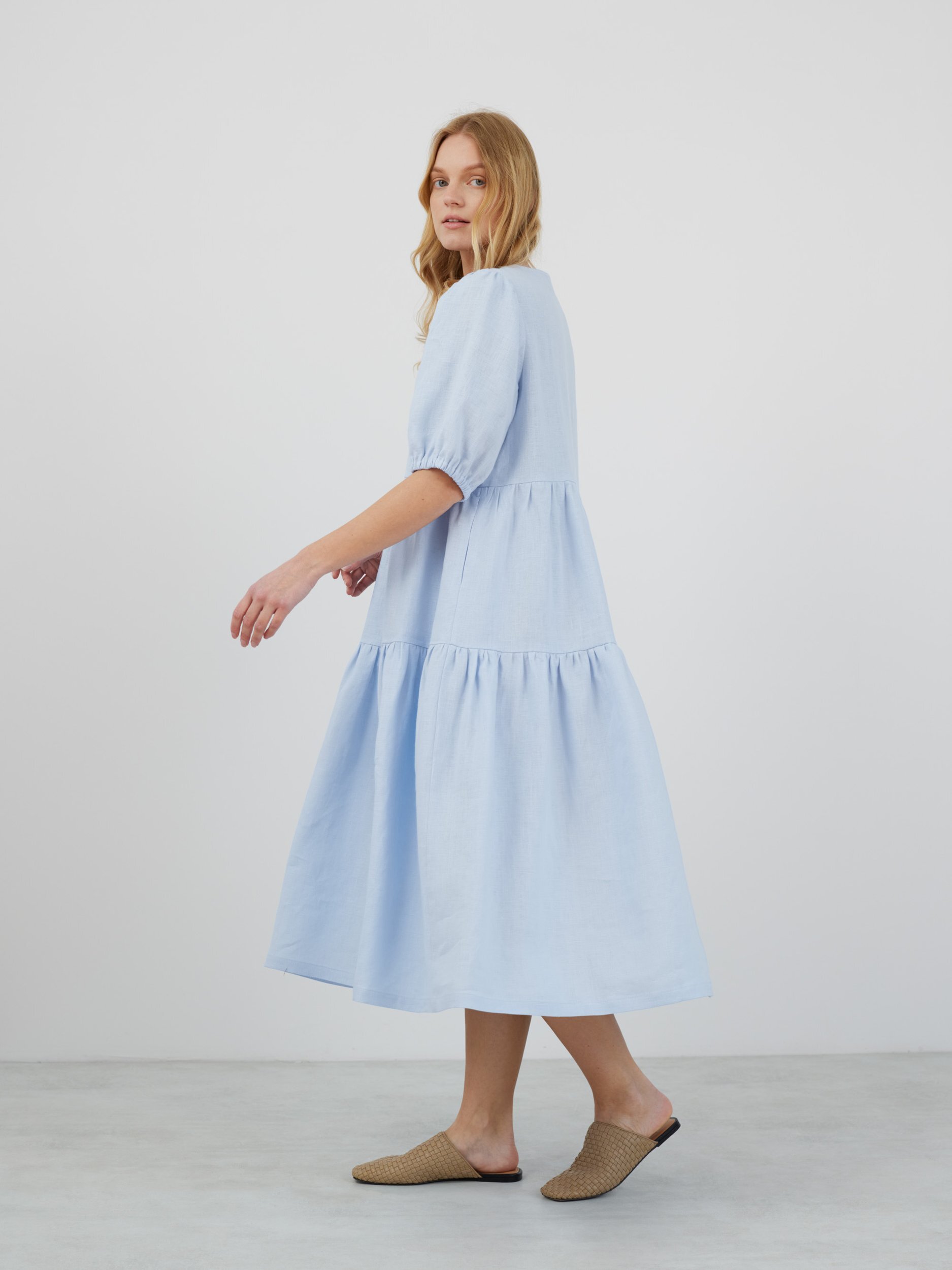ARI Puff Sleeve Midi Linen Dress - Image 5