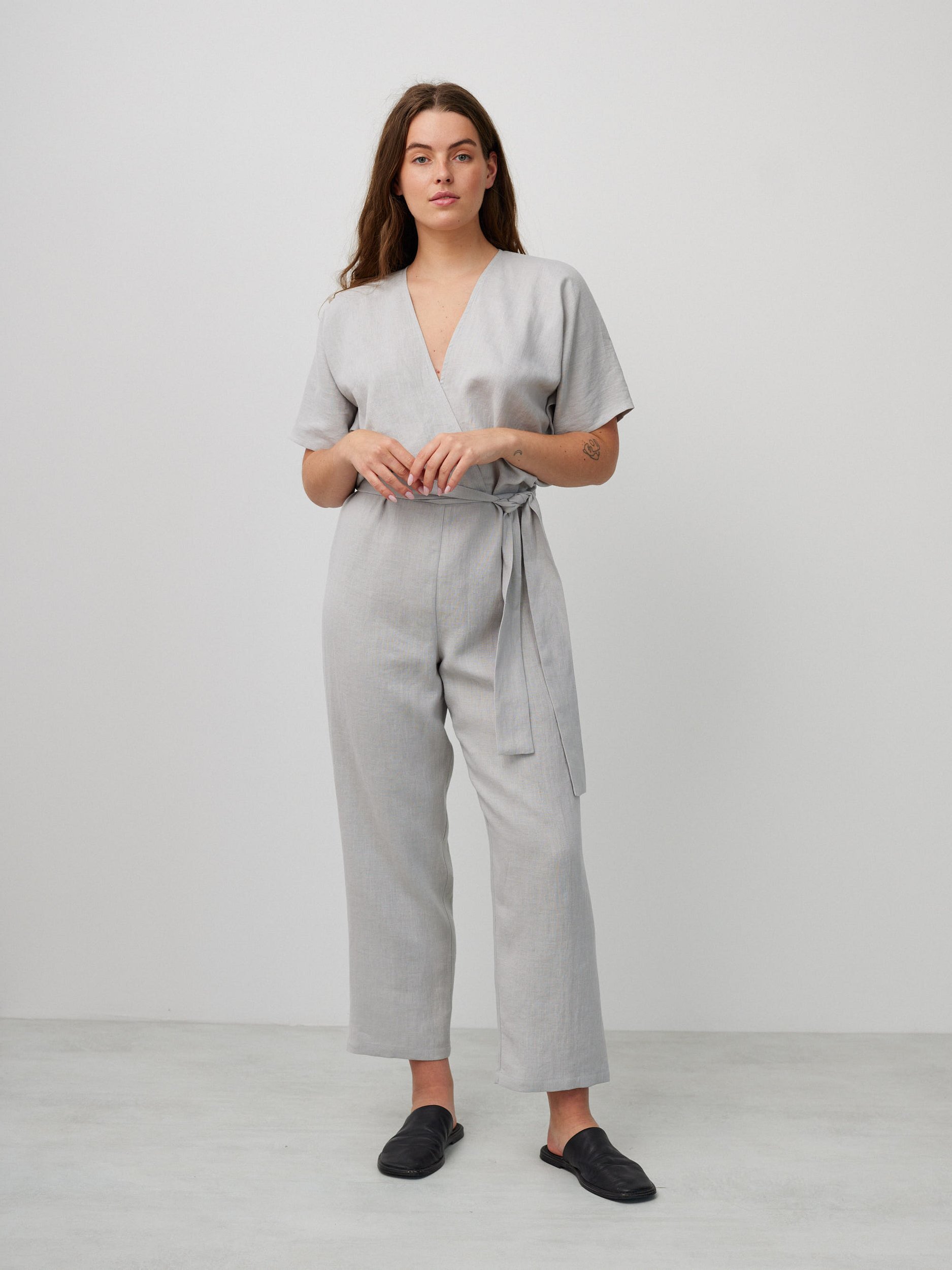 AURORA Linen Jumpsuit in Cloudy Grey - Image 1