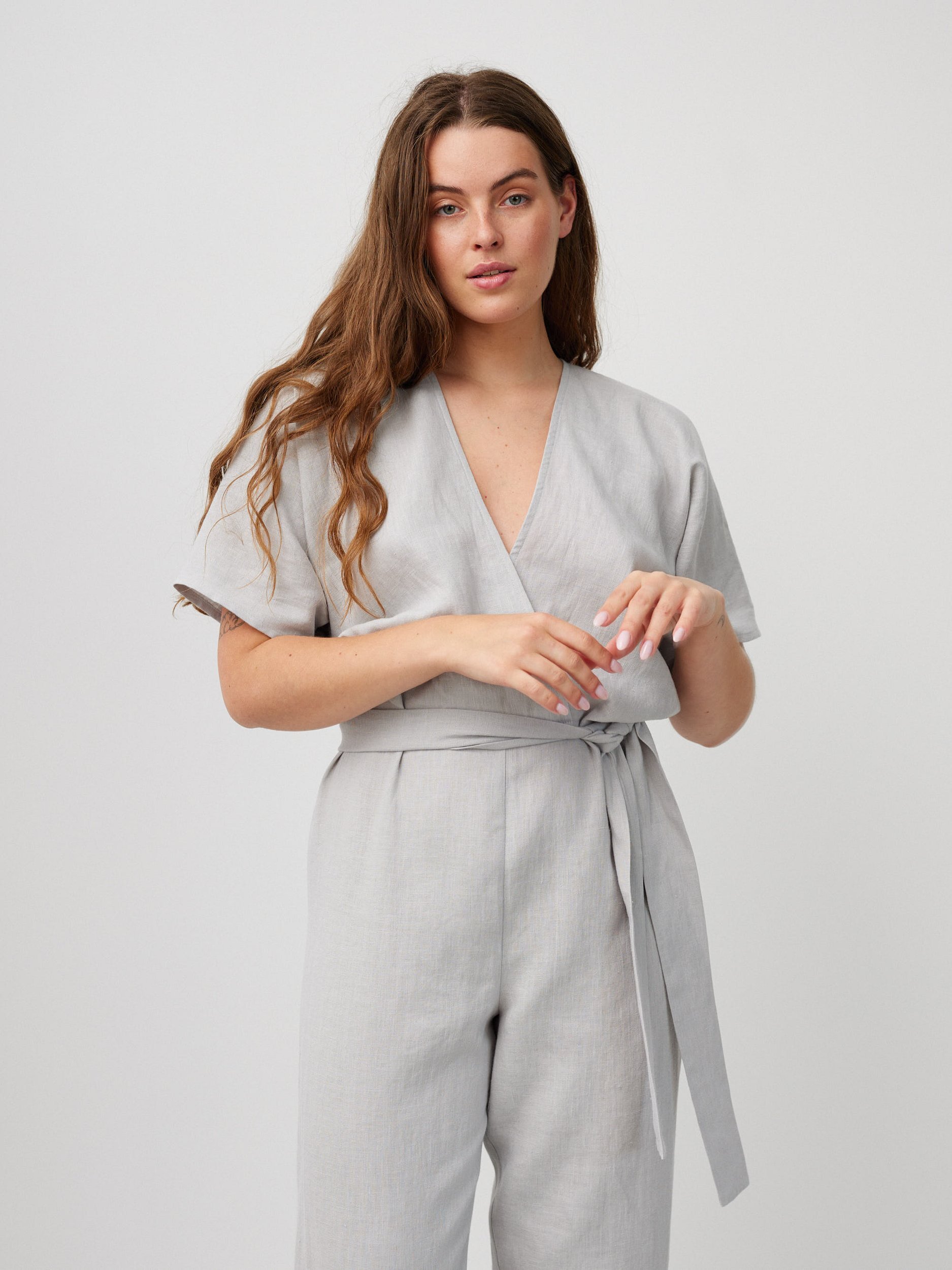 AURORA Linen Jumpsuit in Cloudy Grey - Image 5