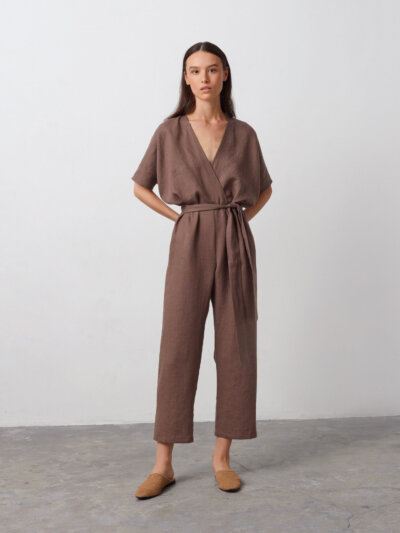 AURORA Linen Jumpsuit in Cocoa
