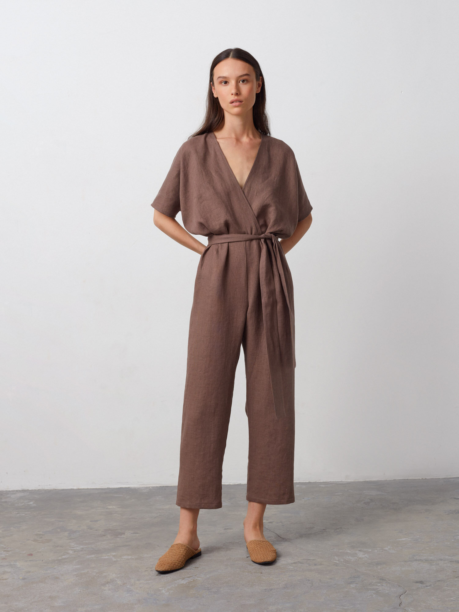 AURORA Linen Jumpsuit in Cocoa - Image 1