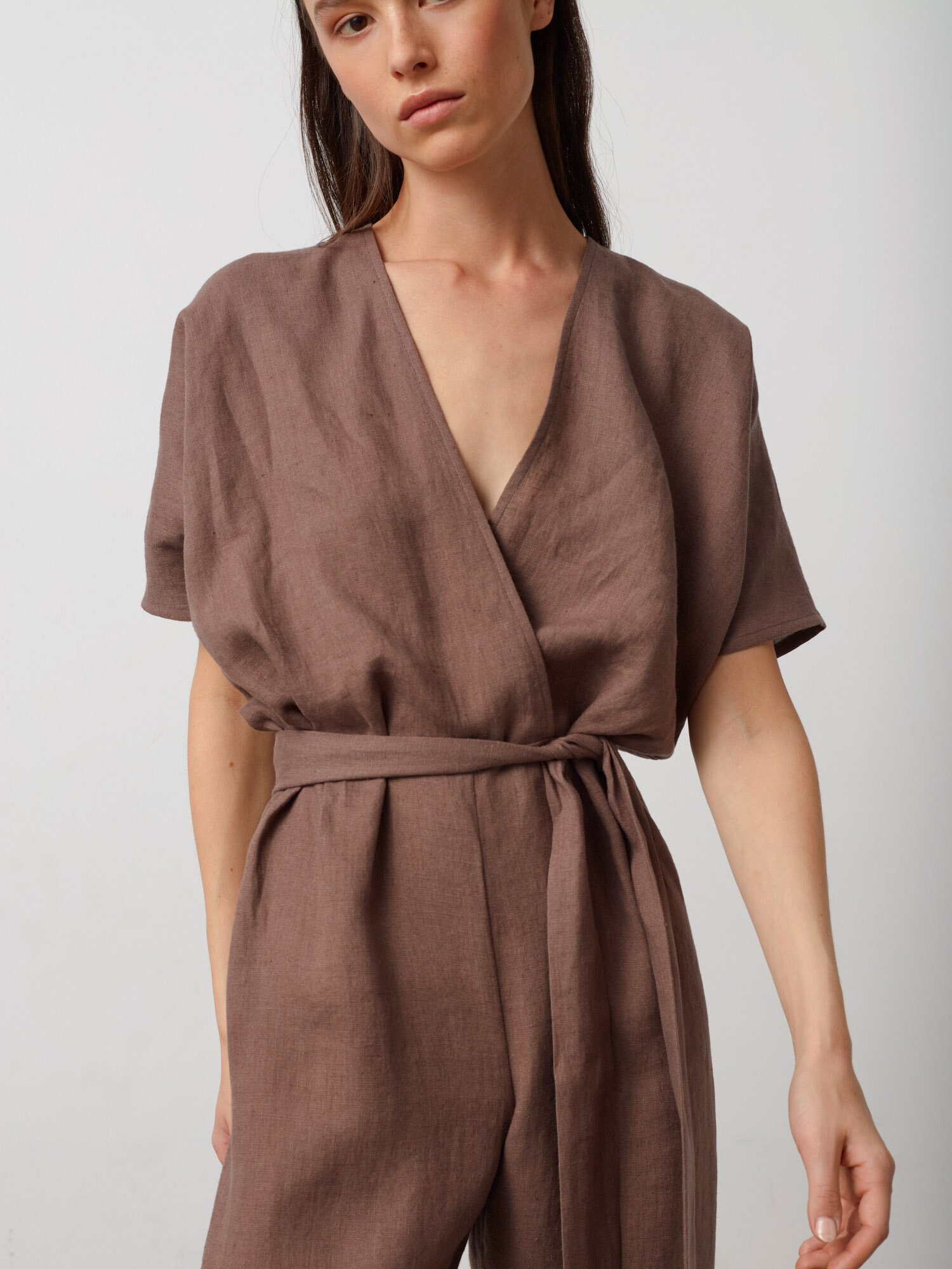 AURORA Linen Jumpsuit in Cocoa - Image 3