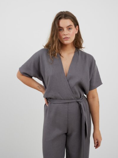 AURORA Linen Jumpsuit in Light Grey