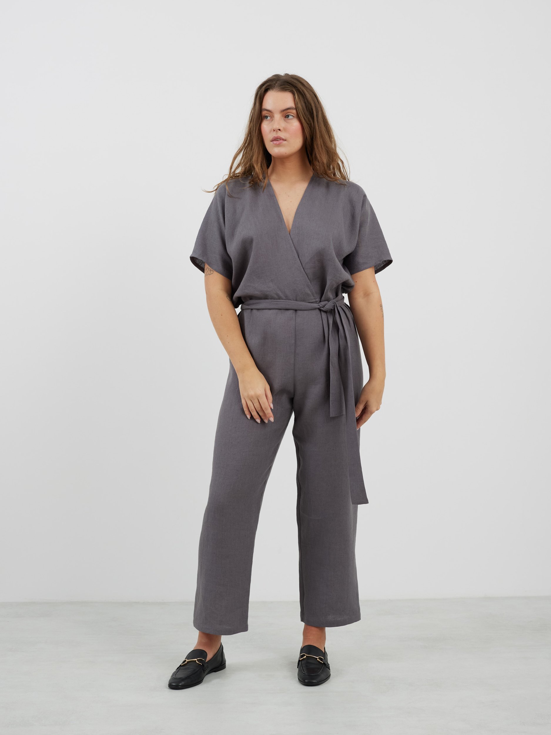 AURORA Linen Jumpsuit in Light Grey - Image 2