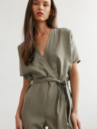 AURORA Linen Jumpsuit in Sage Green