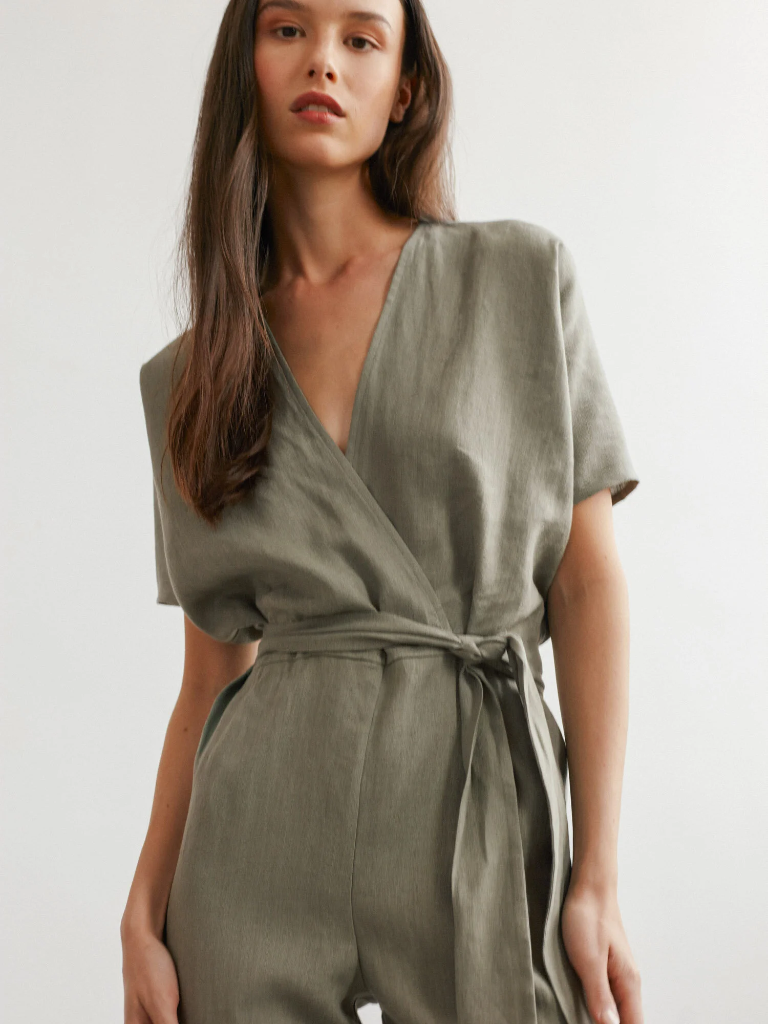 Image 1 of AURORA Linen Jumpsuit in Sage Green from Love and Confuse