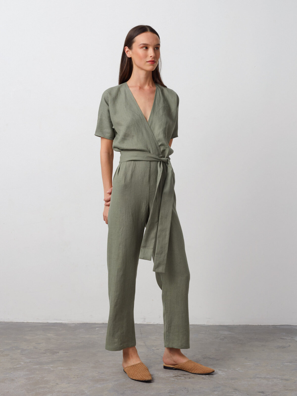 Image 2 of AURORA Linen Jumpsuit in Sage Green from Love and Confuse