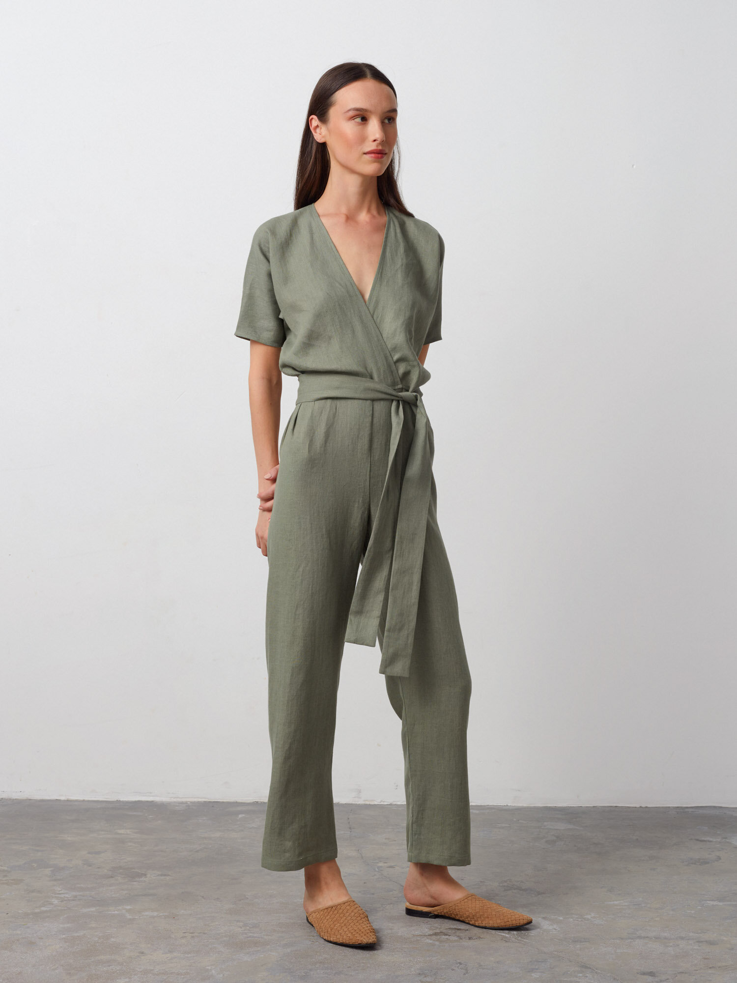 AURORA Linen Jumpsuit in Sage Green - Image 2