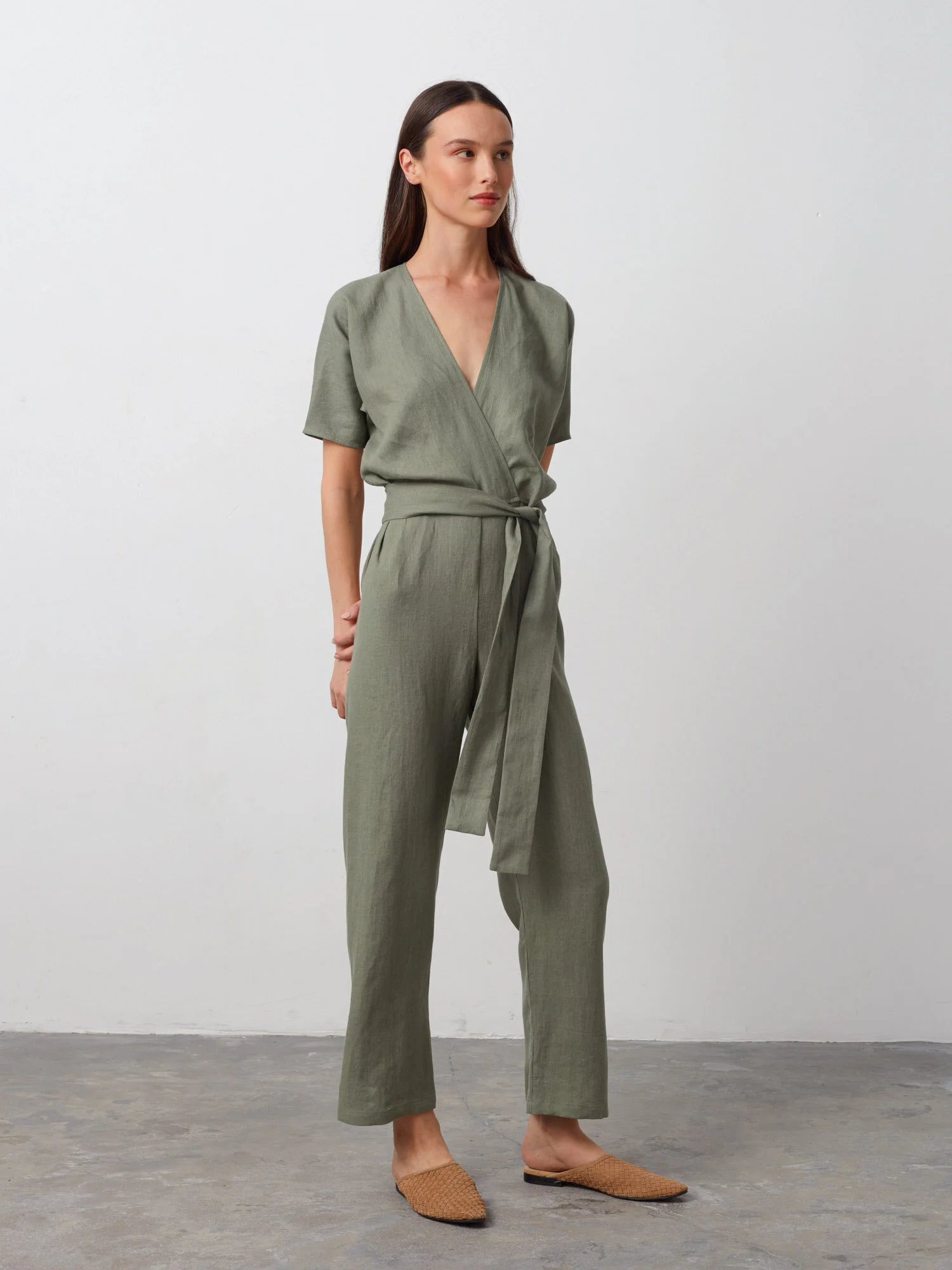 Image 2 of AURORA Linen Jumpsuit in Sage Green from Love and Confuse