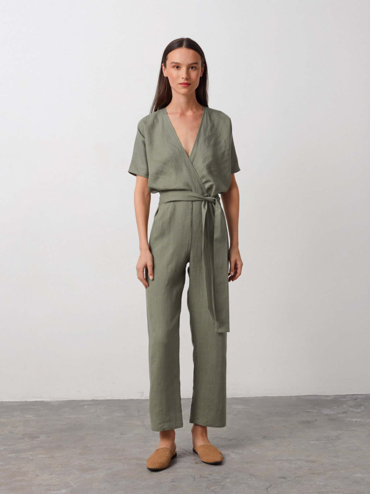Image 3 of AURORA Linen Jumpsuit in Sage Green from Love and Confuse
