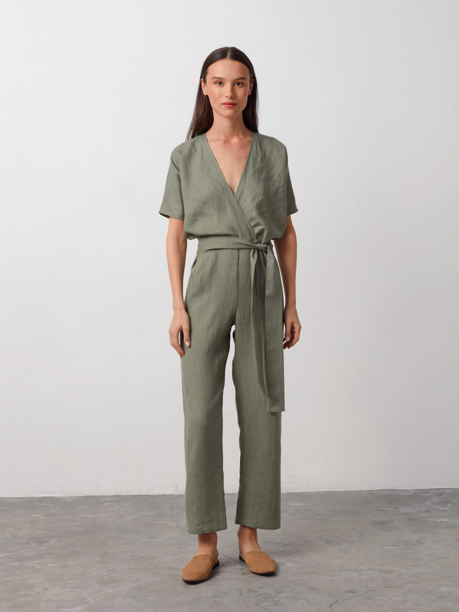AURORA Linen Jumpsuit in Sage Green - Image 3